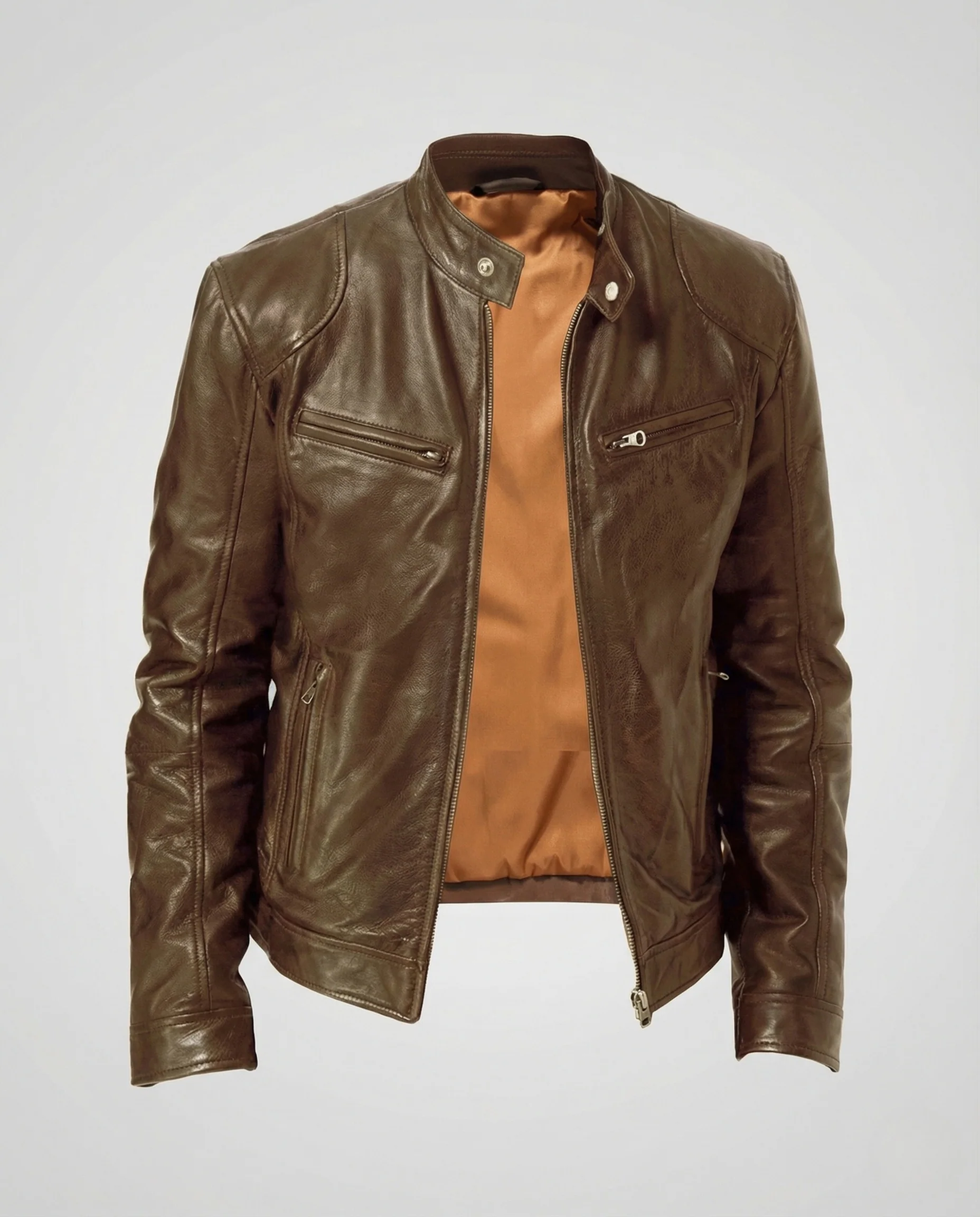 Herren Leder Racerjacke Stehkragen - Image 5