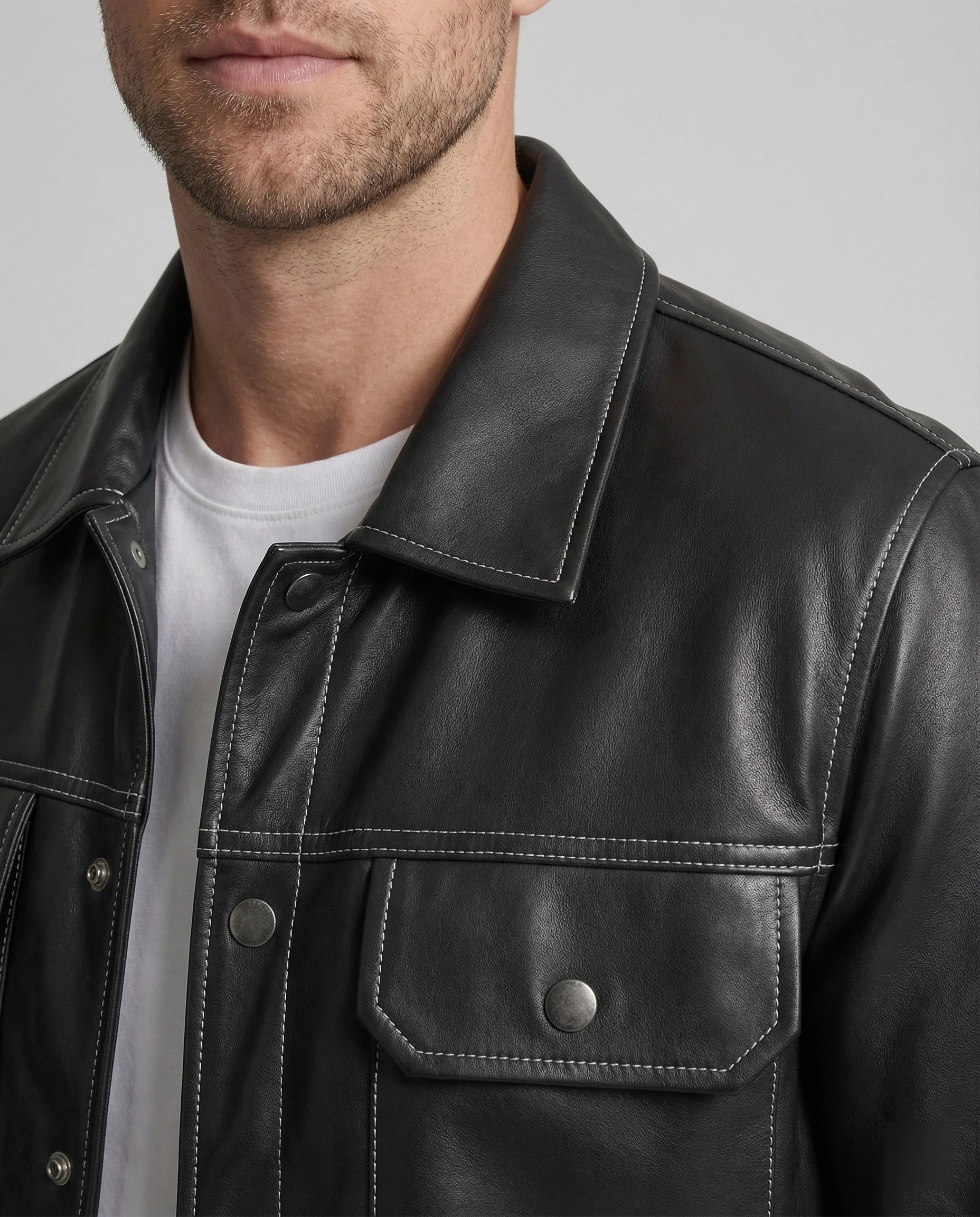 Herren Overshirt Jacke Lederoptik - Image 3
