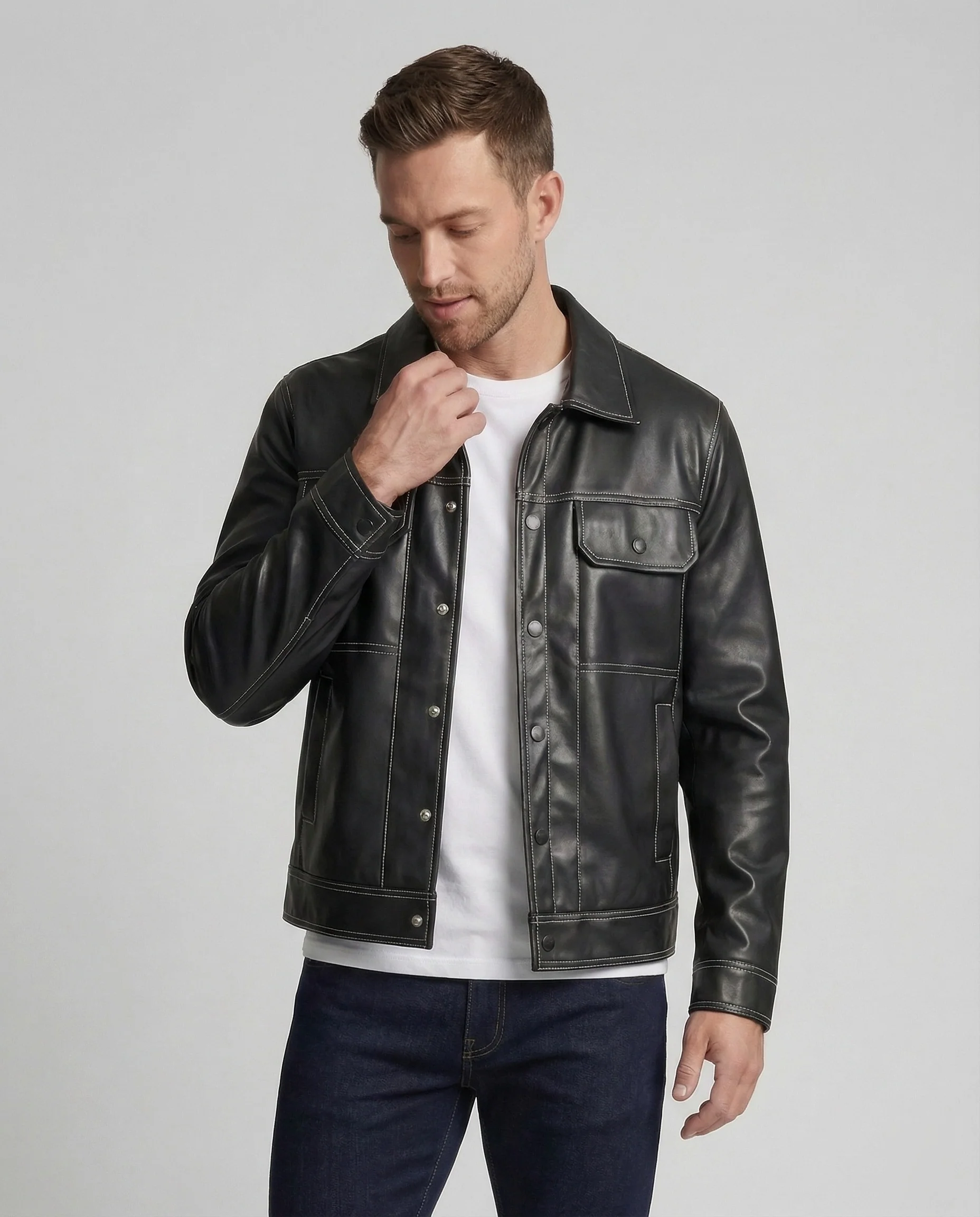 Herren Overshirt Jacke Lederoptik - Image 5