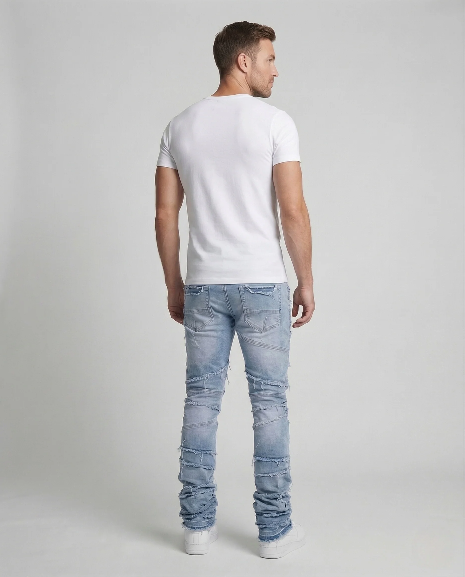 Herren Patchwork Jeans mit Fransen und schmal zulaufendem Bein - Image 3