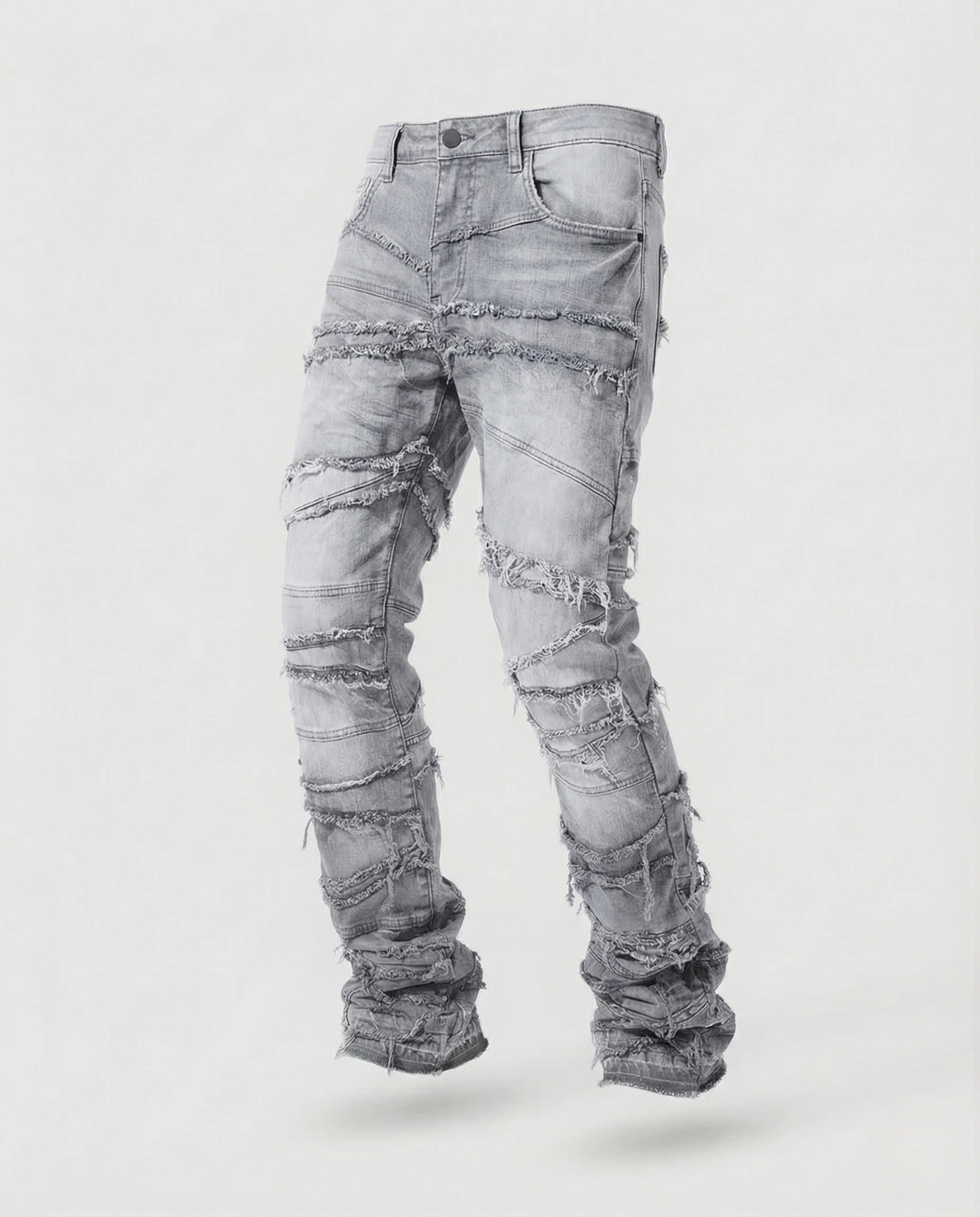 Herren Patchwork Jeans mit Fransen und schmal zulaufendem Bein - Image 7