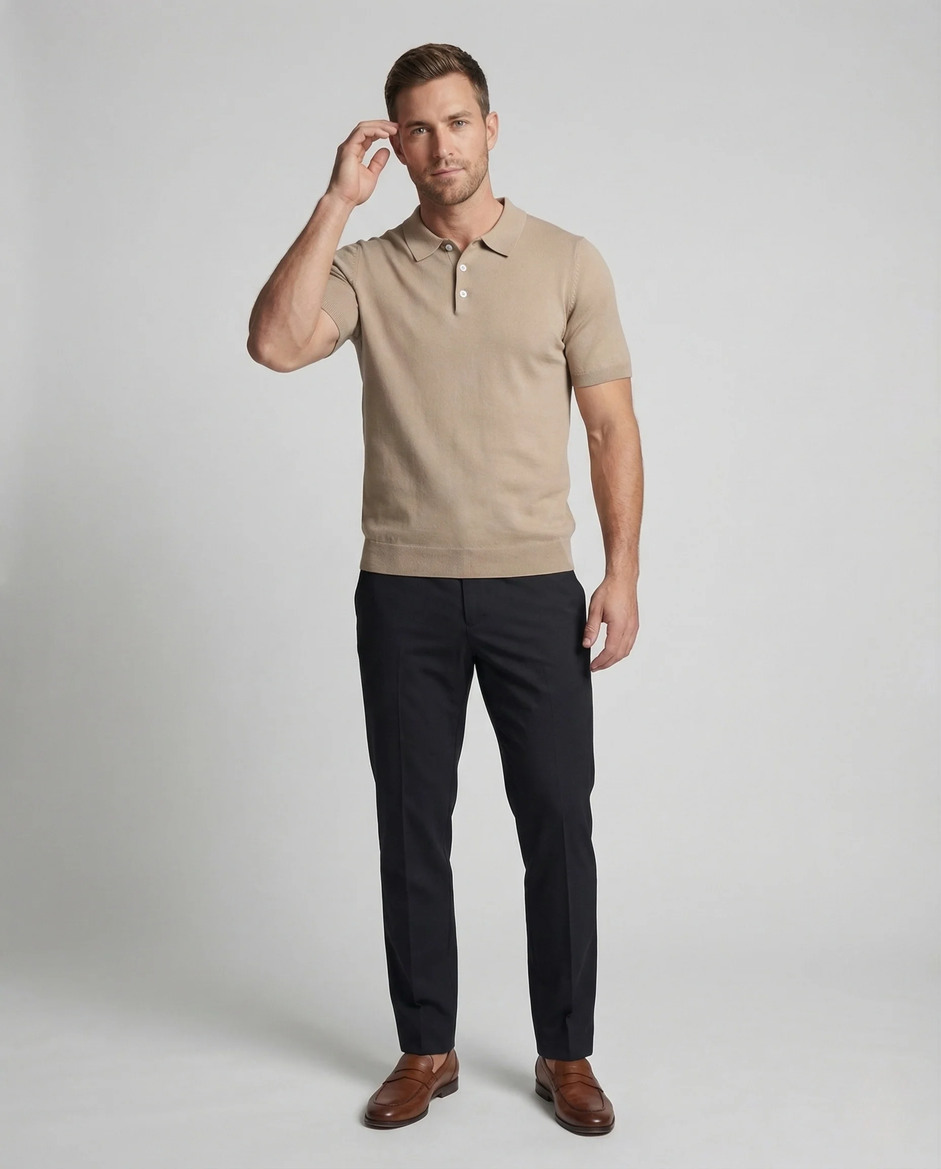Herren Feinstrick Poloshirt mit Perlmuttknöpfen und Stretchkomfort - Image 2