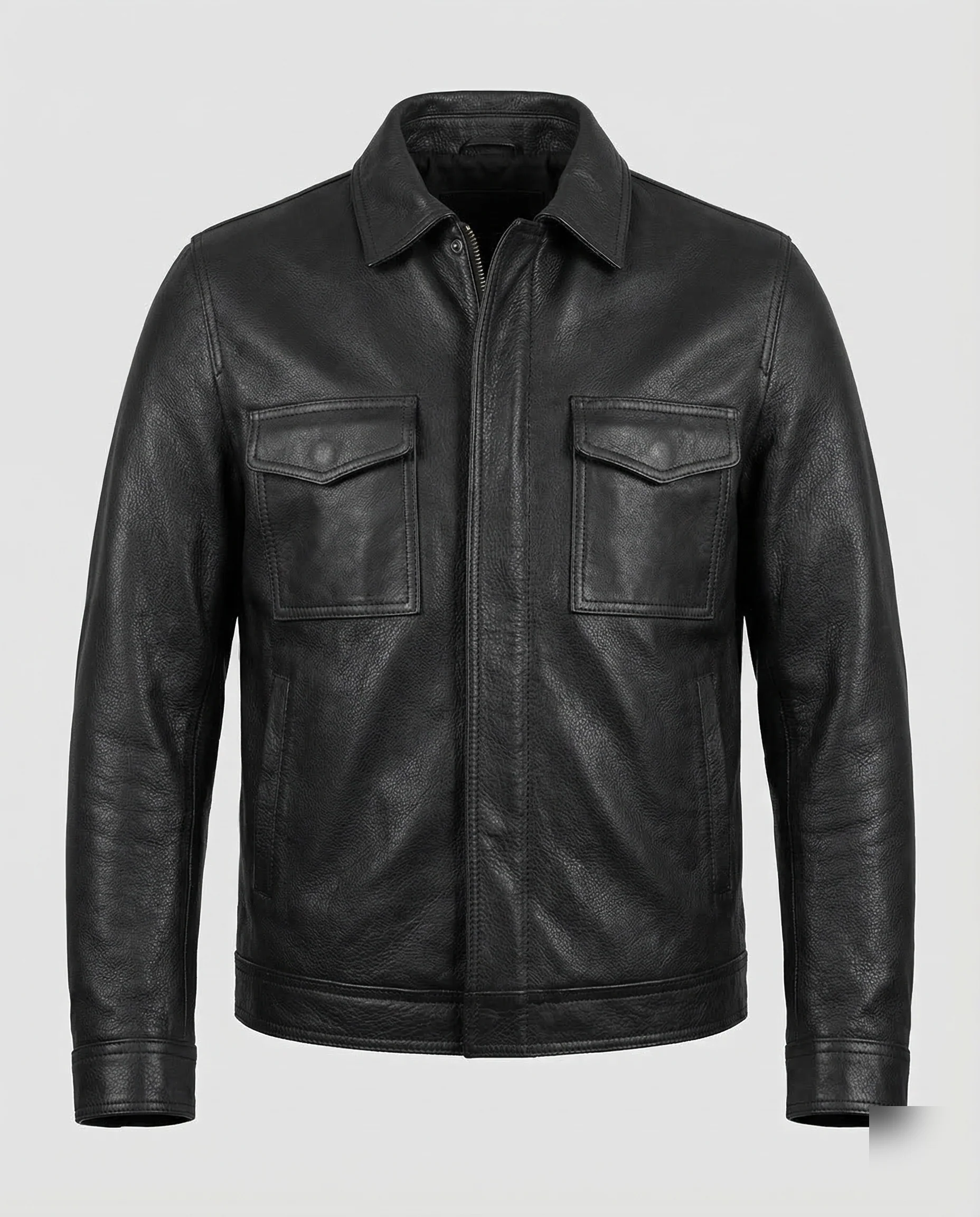 Herren Lederjacke mit Hemdkragen - Image 5