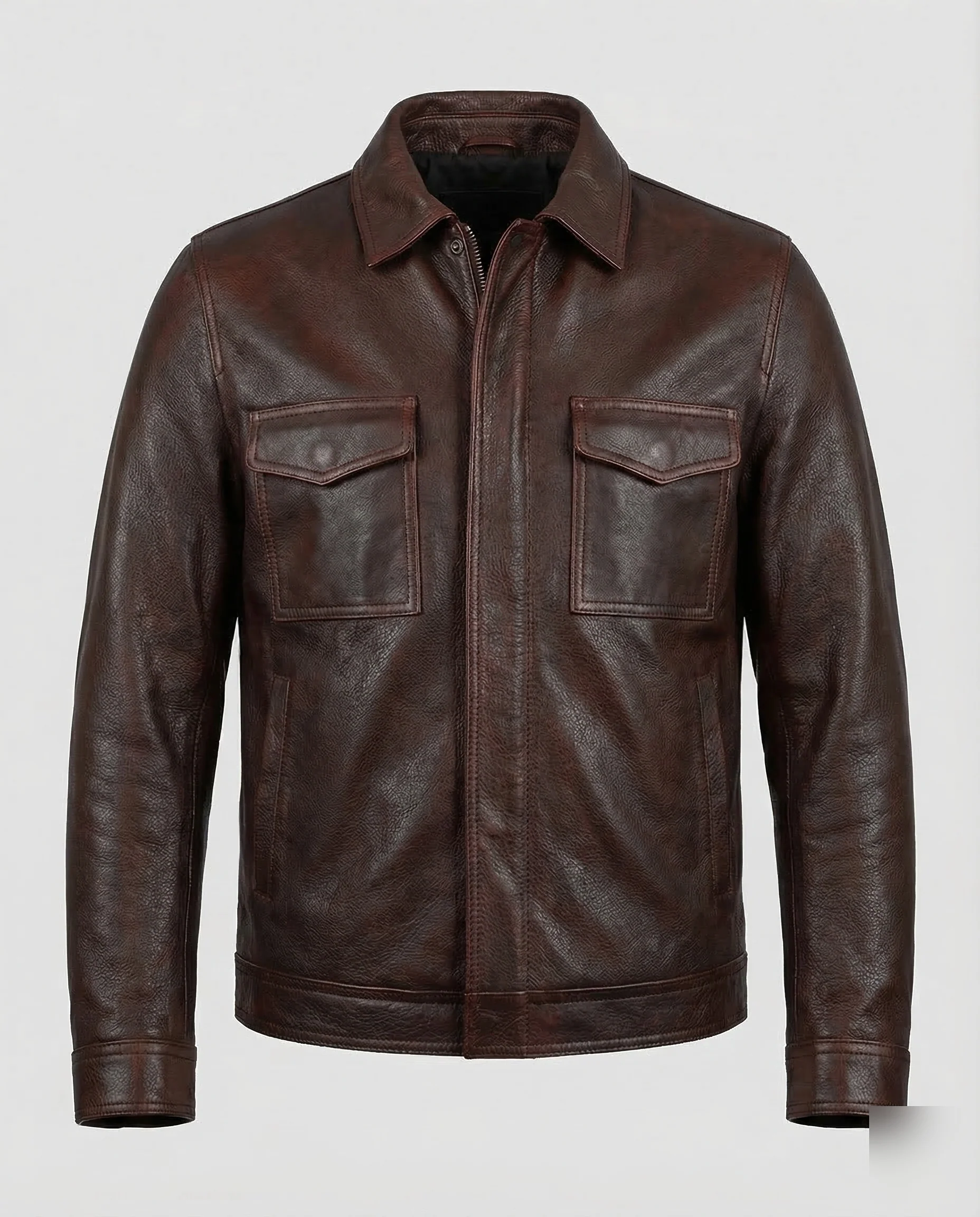 Herren Lederjacke mit Hemdkragen - Image 6