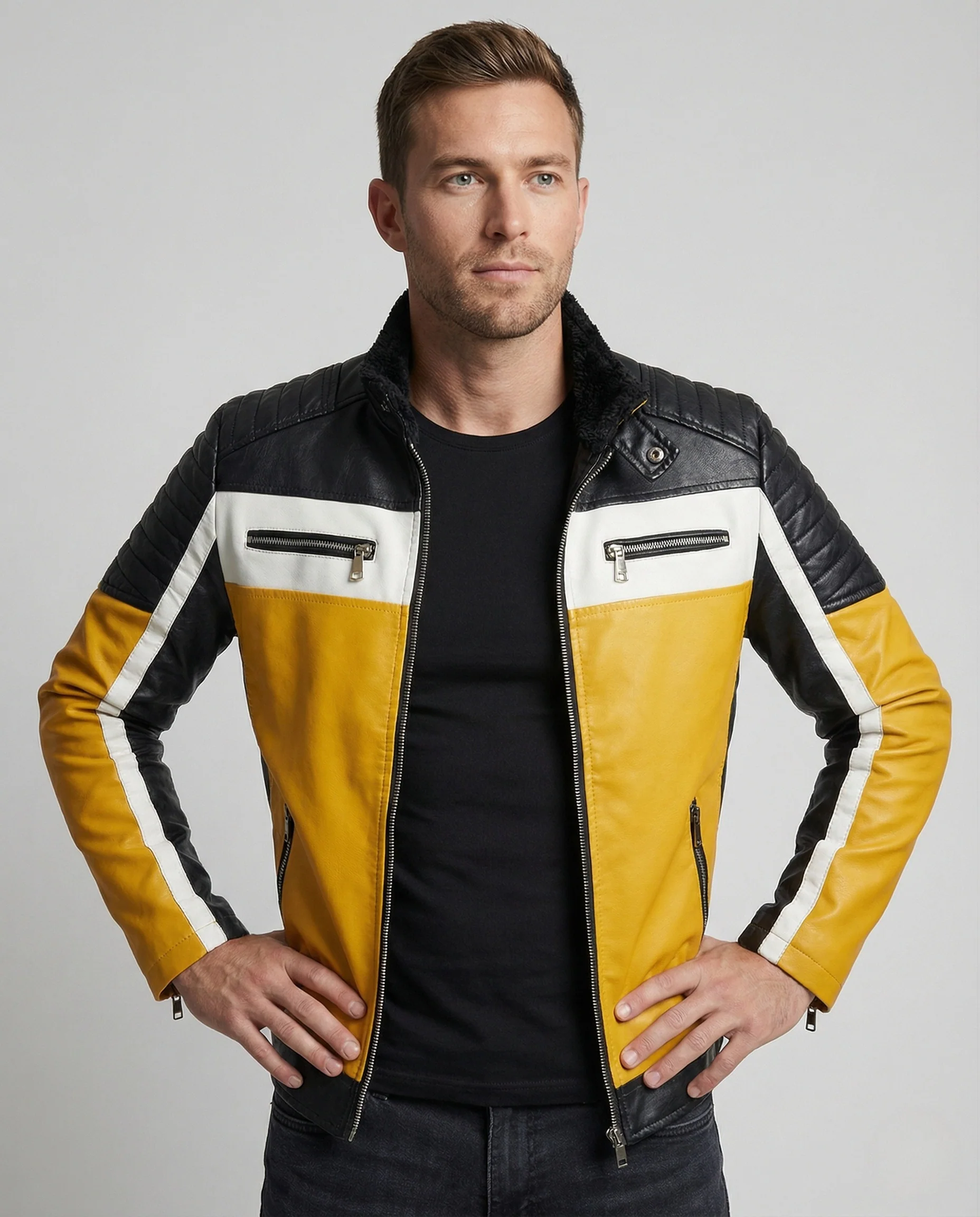 Herren Bikerjacke Kunstleder wattiert - Image 2