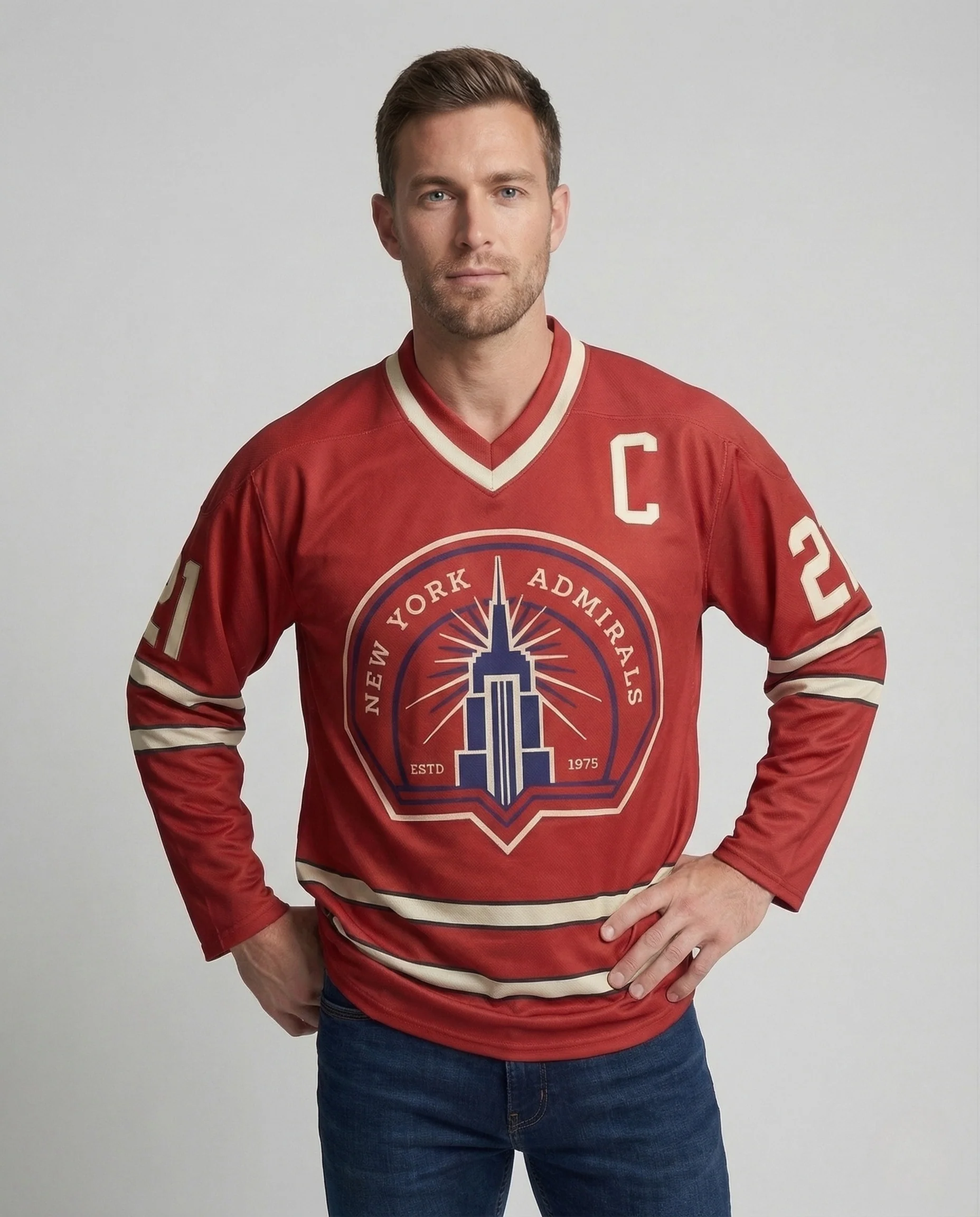 Herren Retro Eishockeytrikot mit gesticktem Emblem - Image 2
