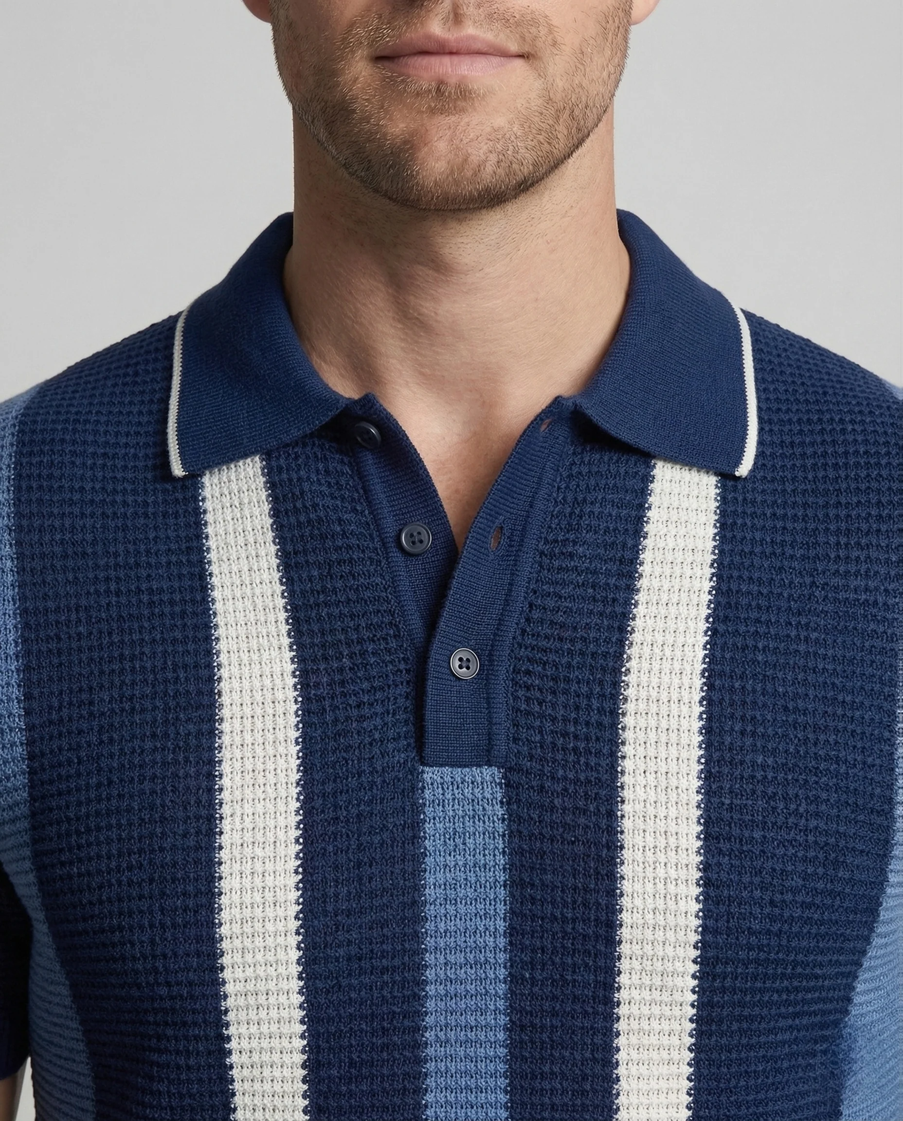 Herren Strick Polo Retro Streifen - Image 3