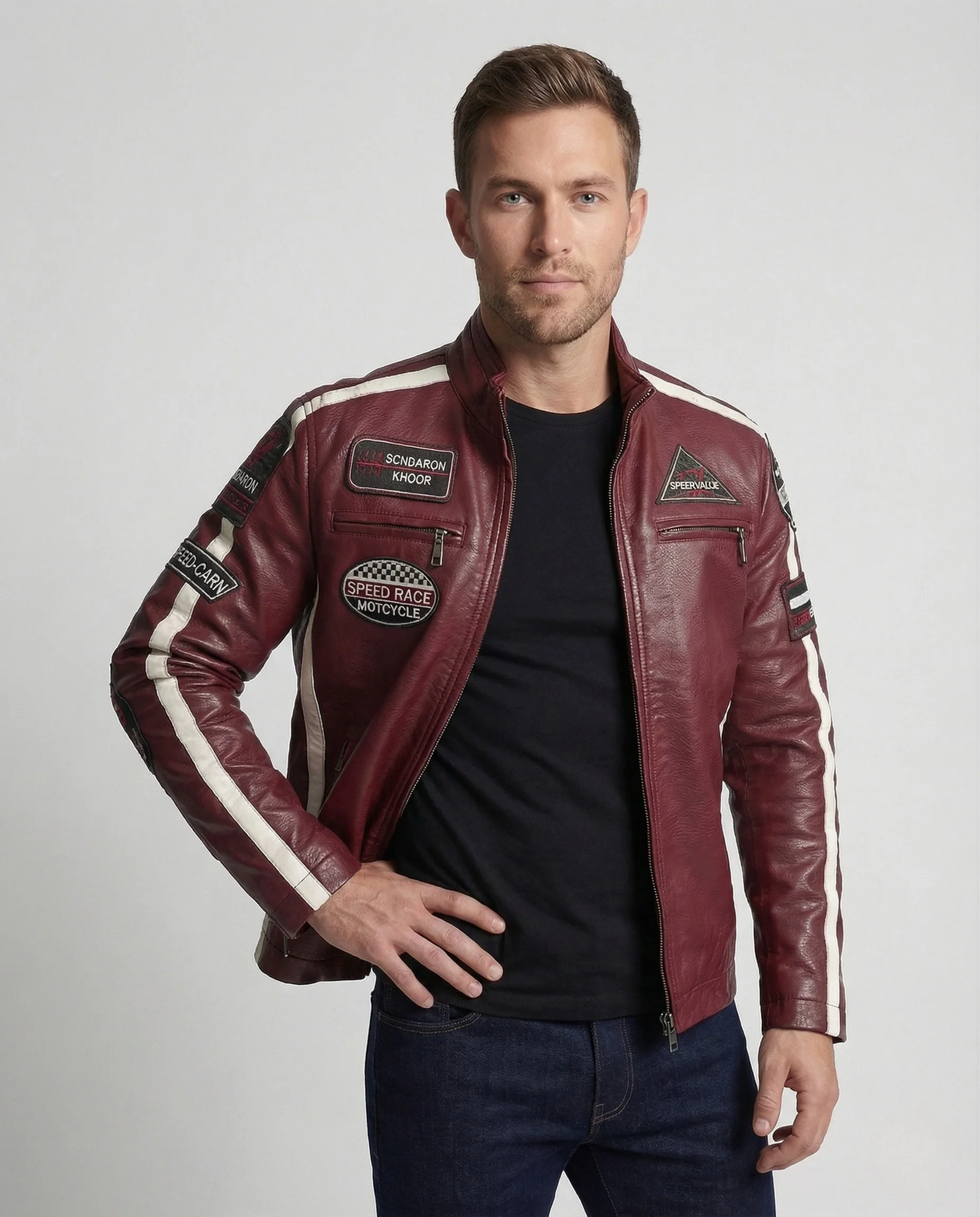 Herren Racing Motorradblouson mit Logo Patches - Image 2