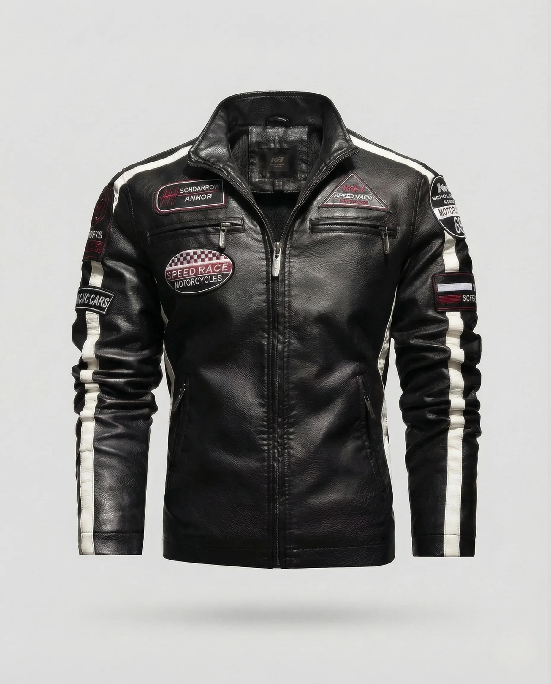 Herren Racing Motorradblouson mit Logo Patches - Image 7