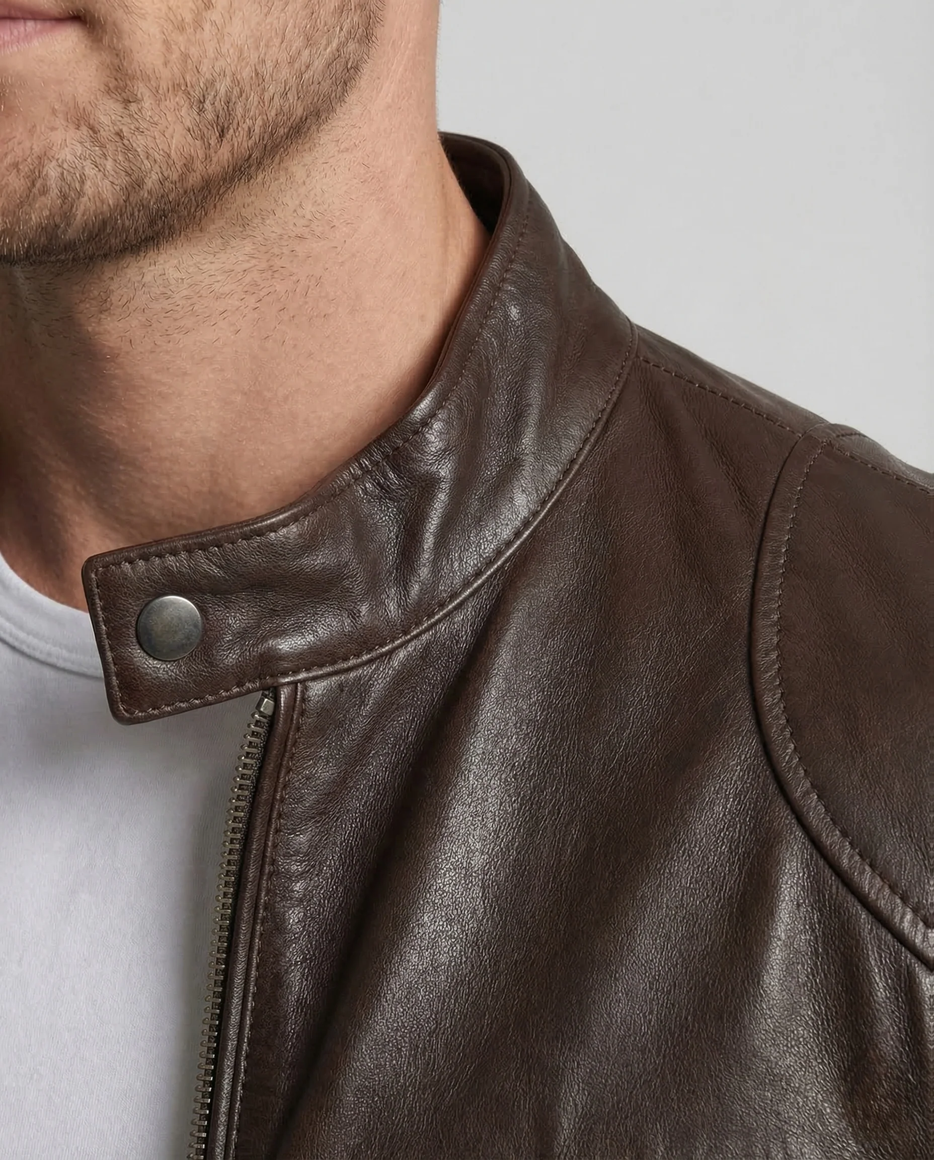 Herren Lederjacke Bikerstil Stehkragen - Image 3
