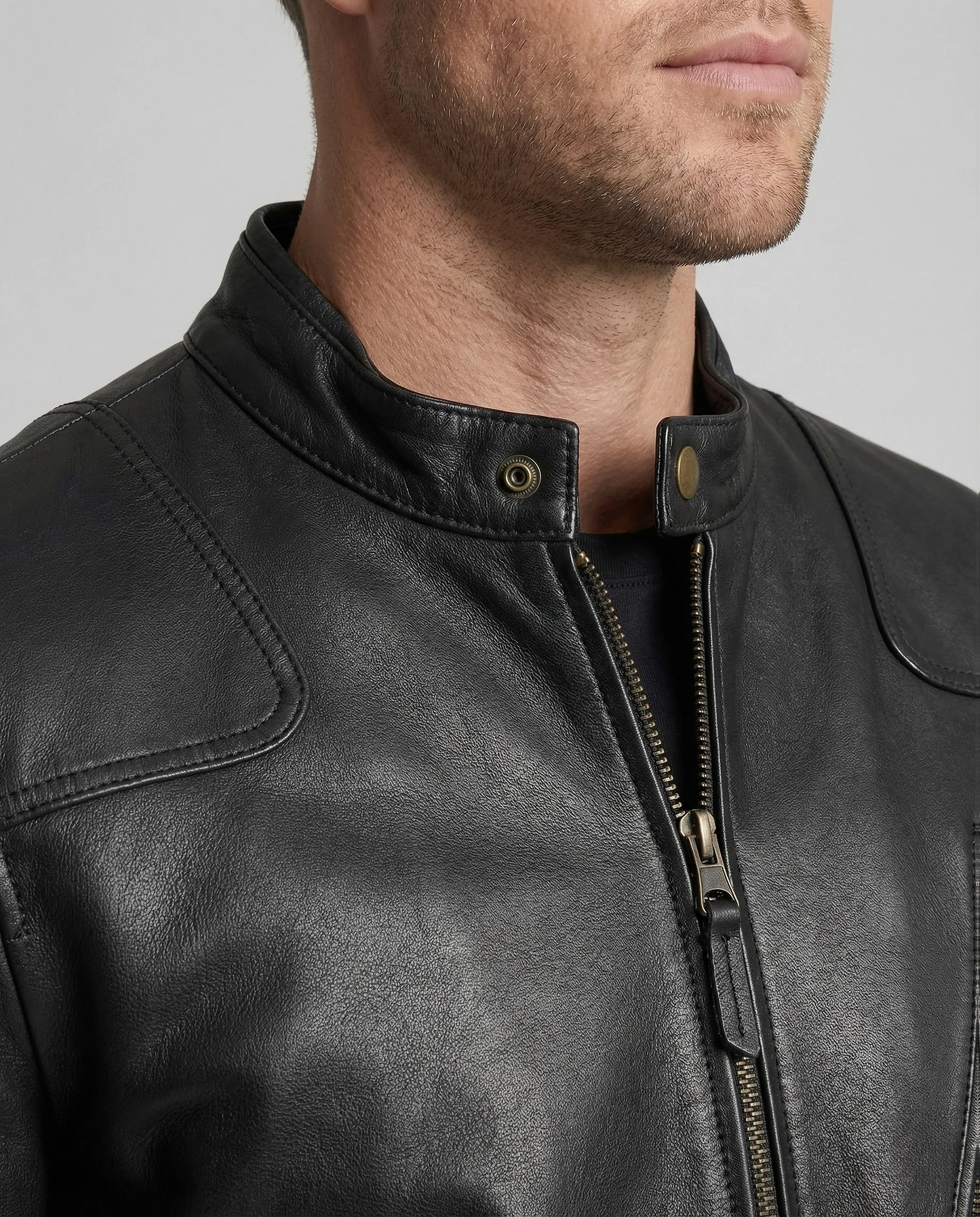 Herren Leder Bikerjacke Westernpasse - Image 3