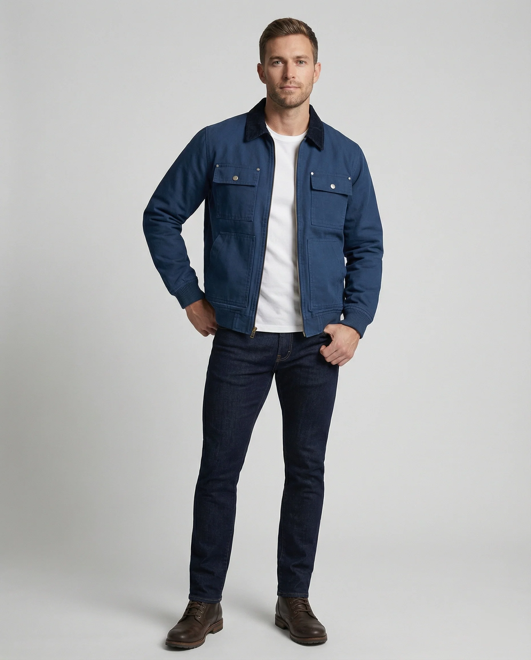 Herren robuste Worker-Jacke im Chore-Stil mit Cordkragen und aufgesetzten Pattentaschen Heidi-Mode - Image 2