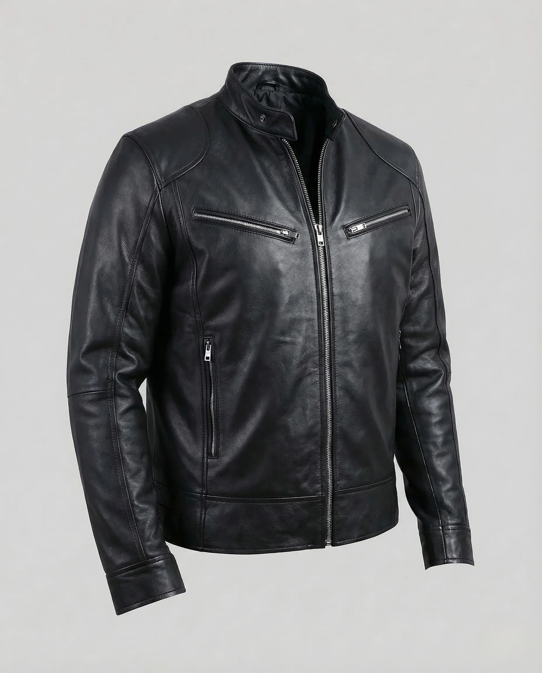 Herren Kunstleder Bikerjacke Slim - Image 11