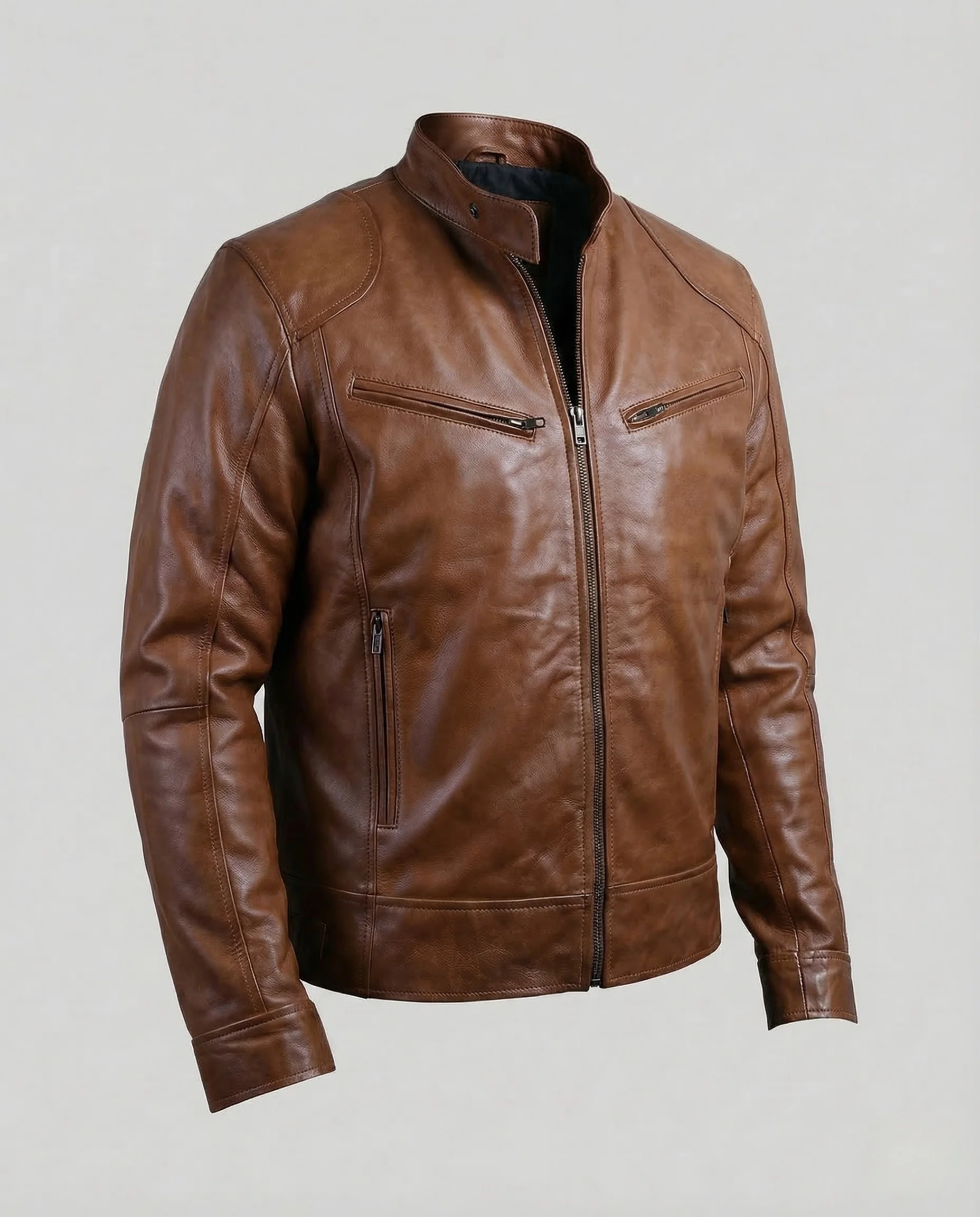 Herren Kunstleder Bikerjacke Slim - Image 12