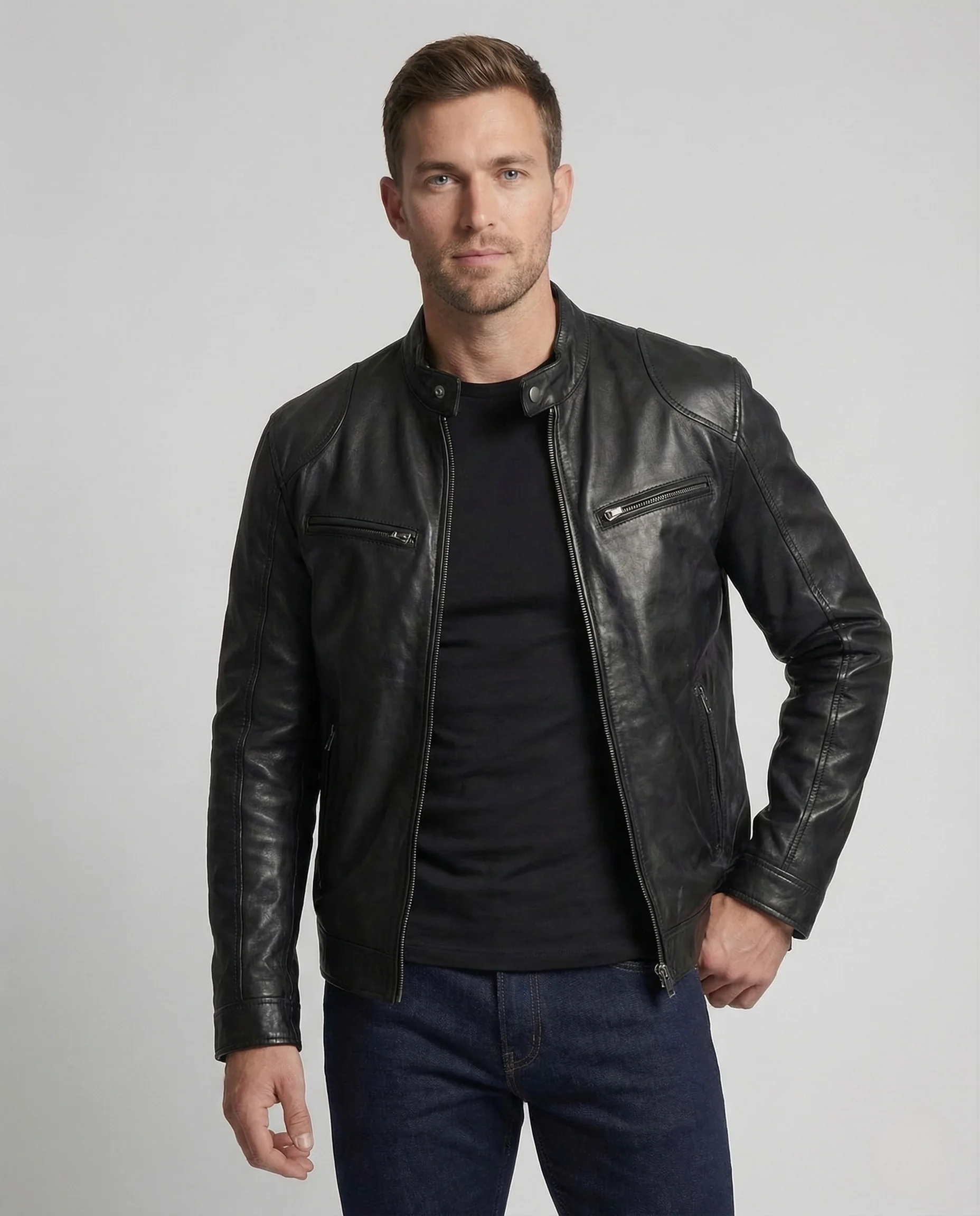 Herren Kunstleder Bikerjacke Slim - Image 2