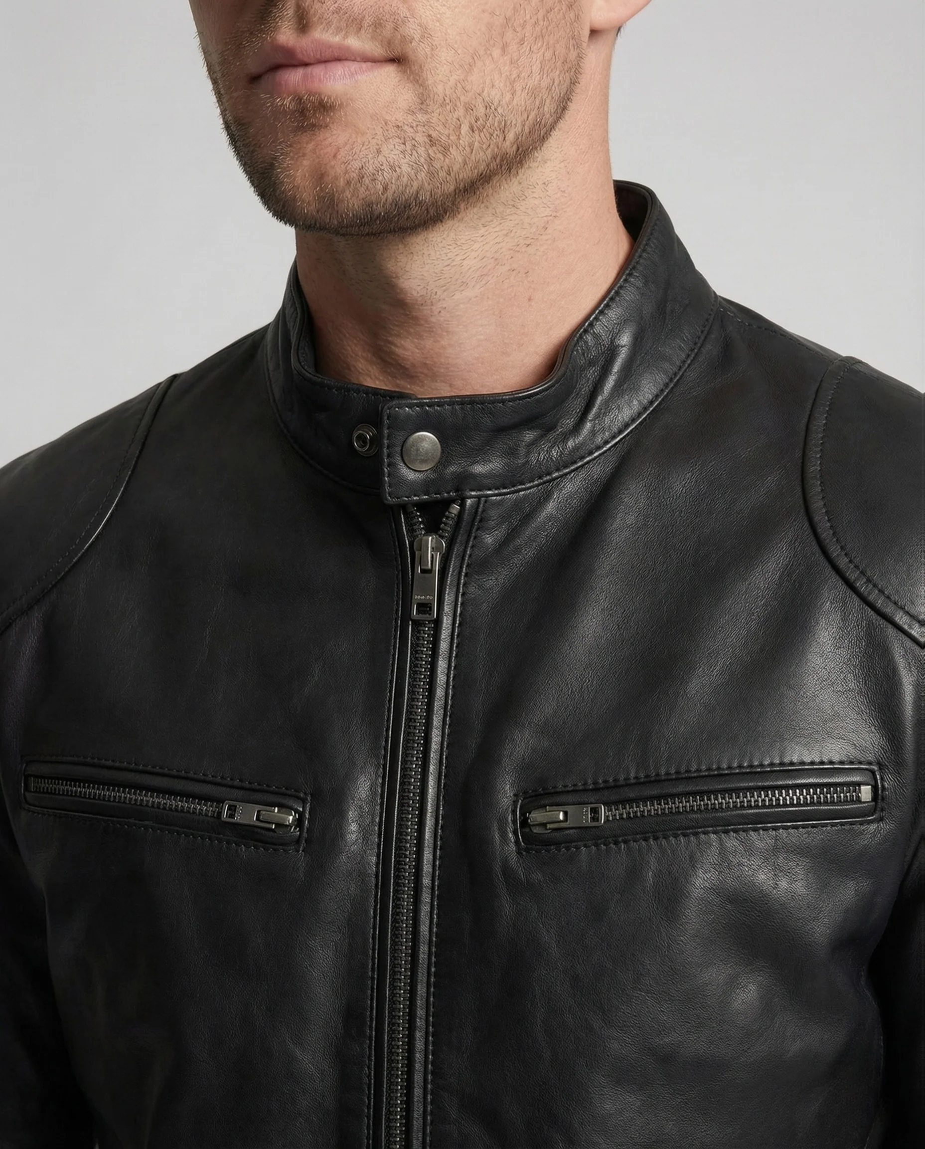 Herren Kunstleder Bikerjacke Slim - Image 3