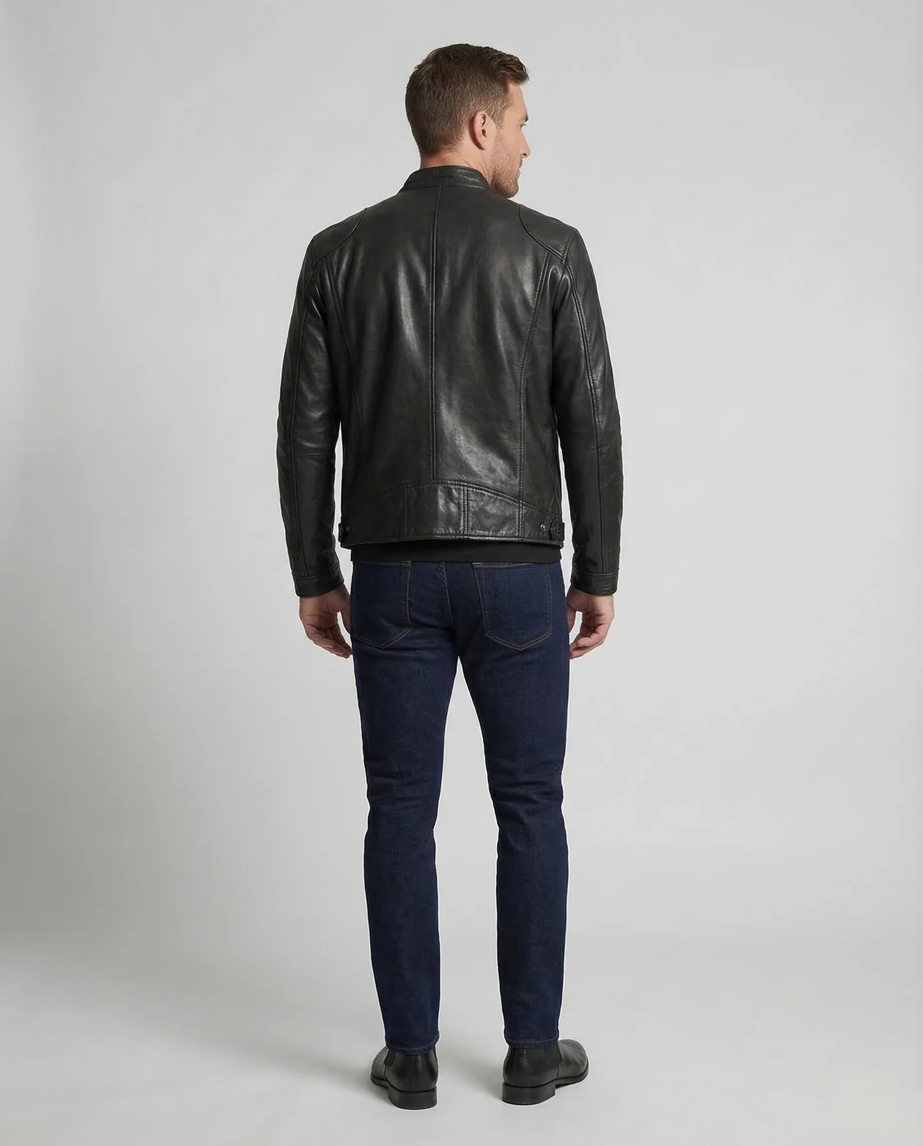 Herren Kunstleder Bikerjacke Slim - Image 4