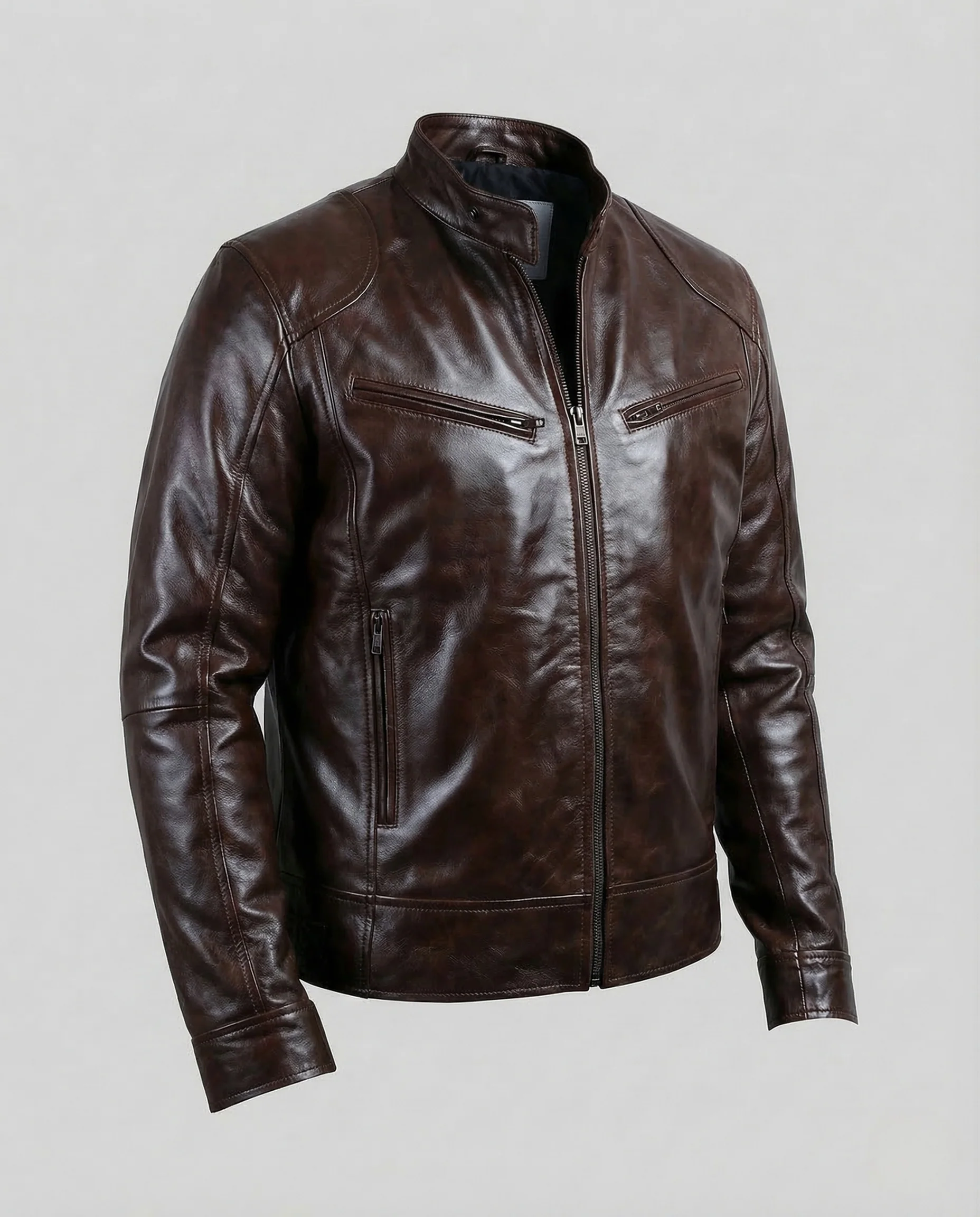 Herren Kunstleder Bikerjacke Slim - Image 9
