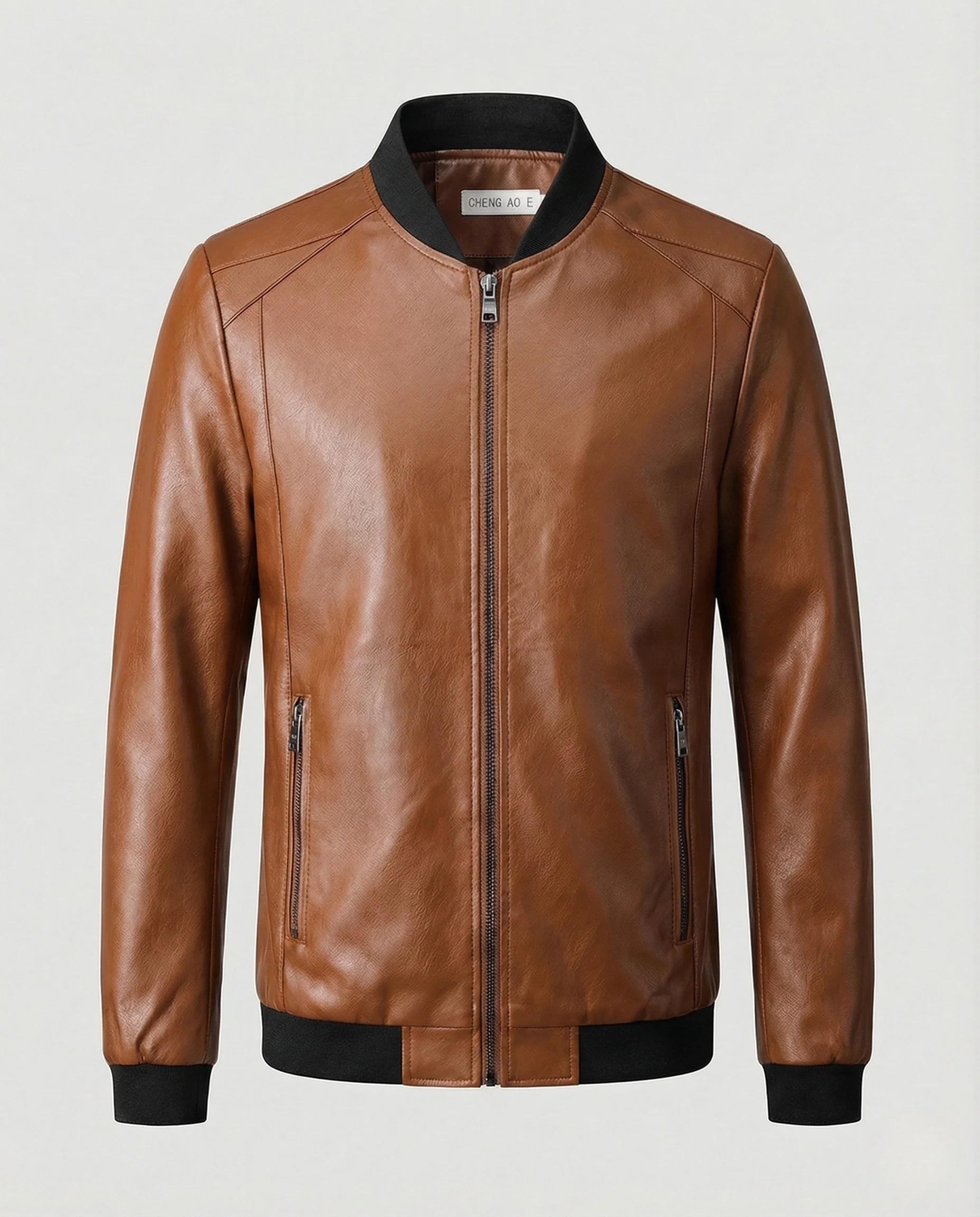 Herren Kunstleder Bomberjacke Schlank - Image 6