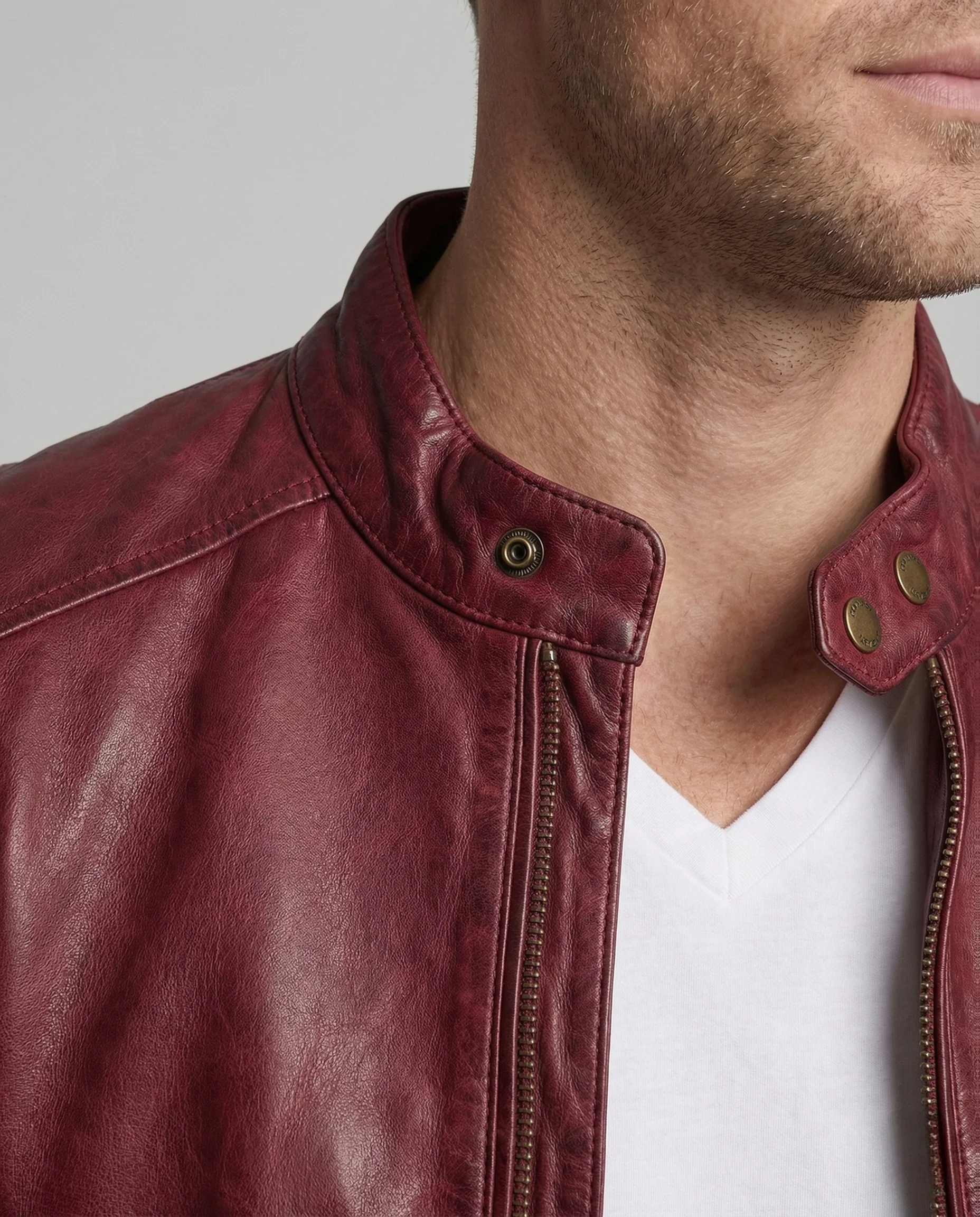 Herren Lederjacke Biker Stil Schmal Geschnitten mit Stehkragen - Image 3