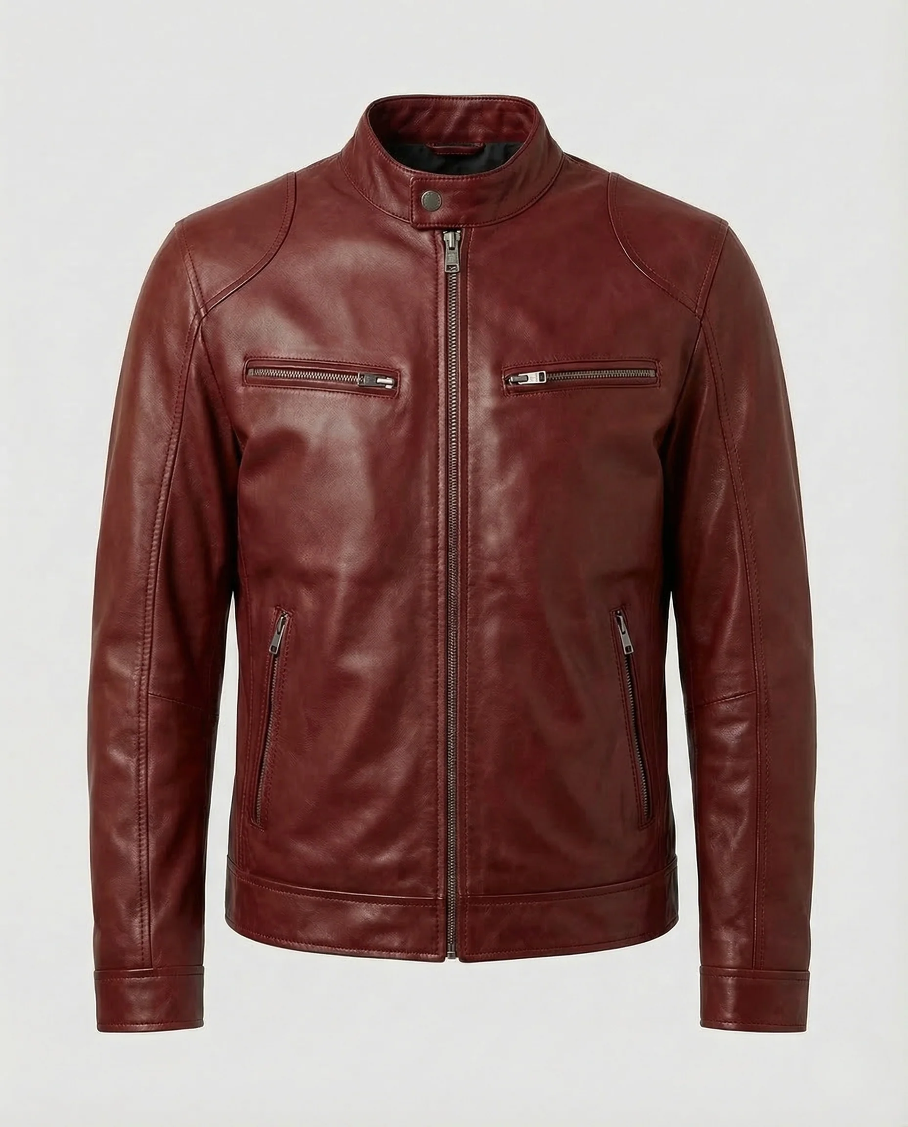 Herren Leder Bikerjacke Stehkragen - Image 10