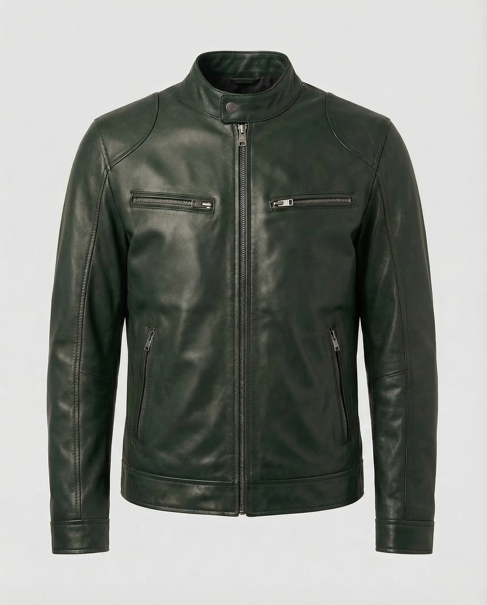 Herren Leder Bikerjacke Stehkragen - Image 11