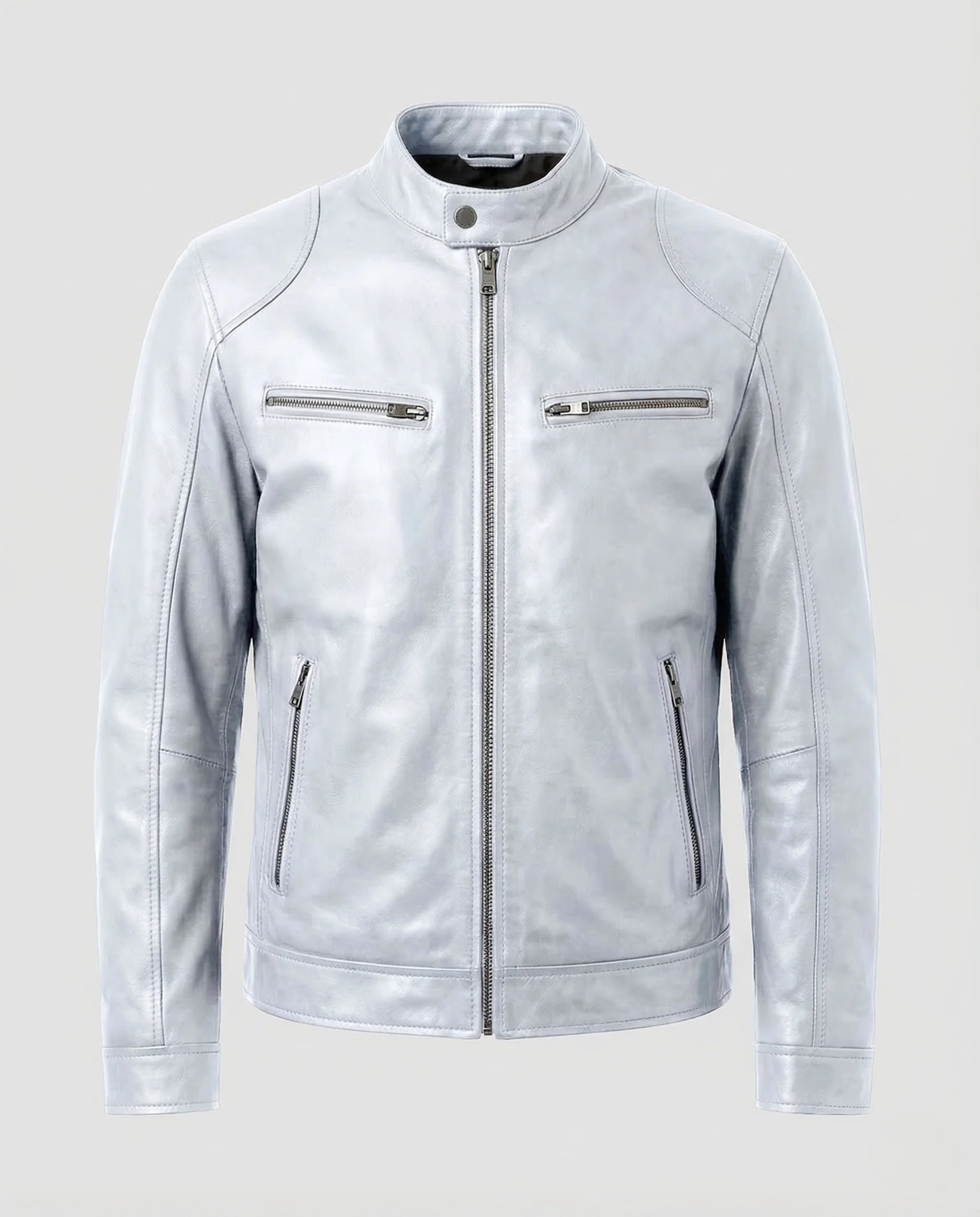 Herren Leder Bikerjacke Stehkragen - Image 12
