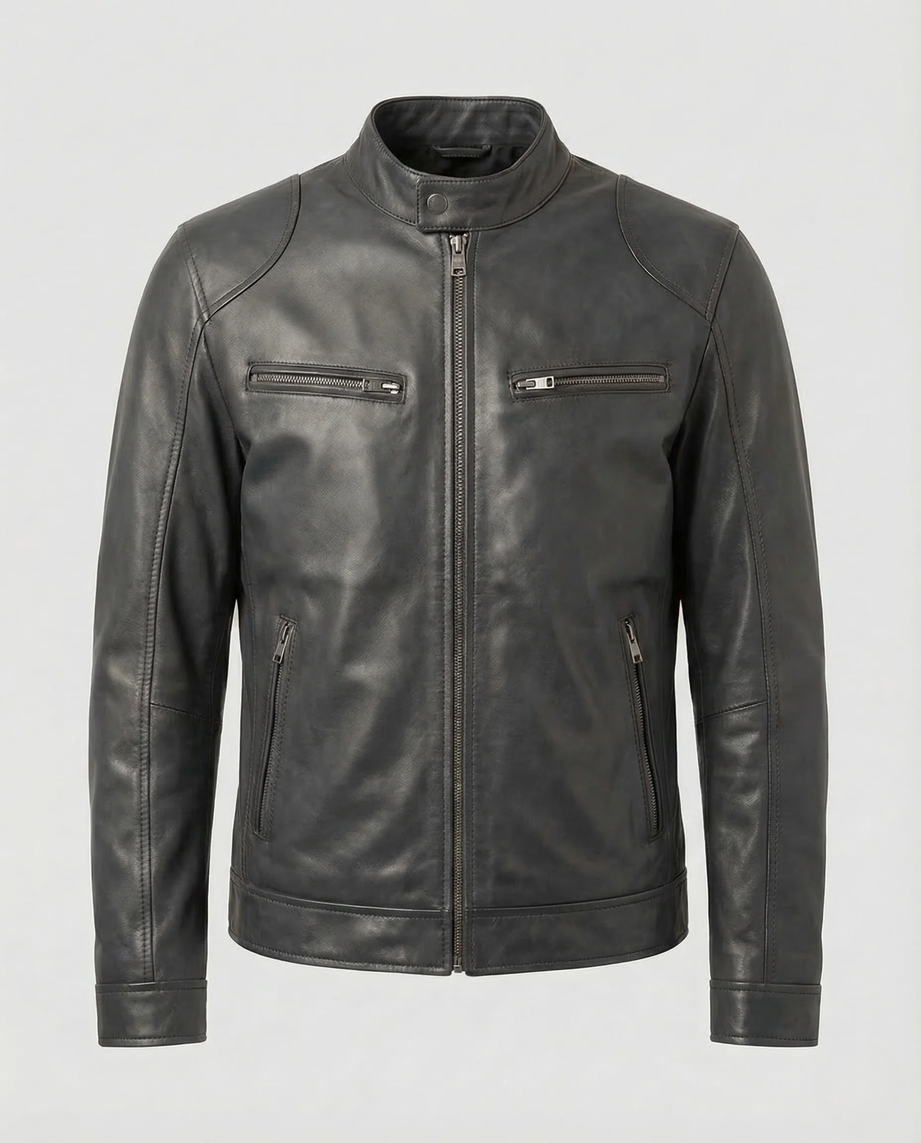 Herren Leder Bikerjacke Stehkragen - Image 6