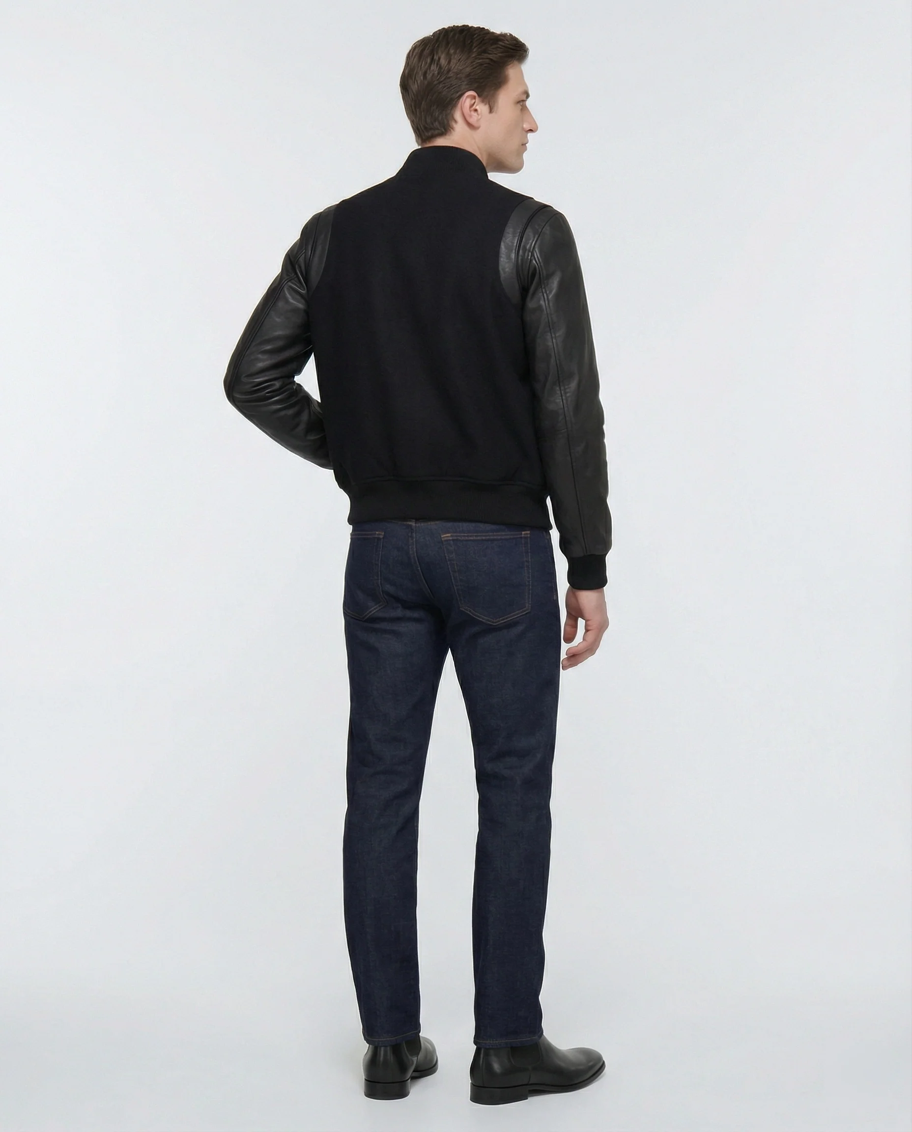 Schlanke Varsity-Collegejacke mit Druckknopfleiste Lederbesatz und satinierter Innenfütterung Heidi-Mode - Image 2