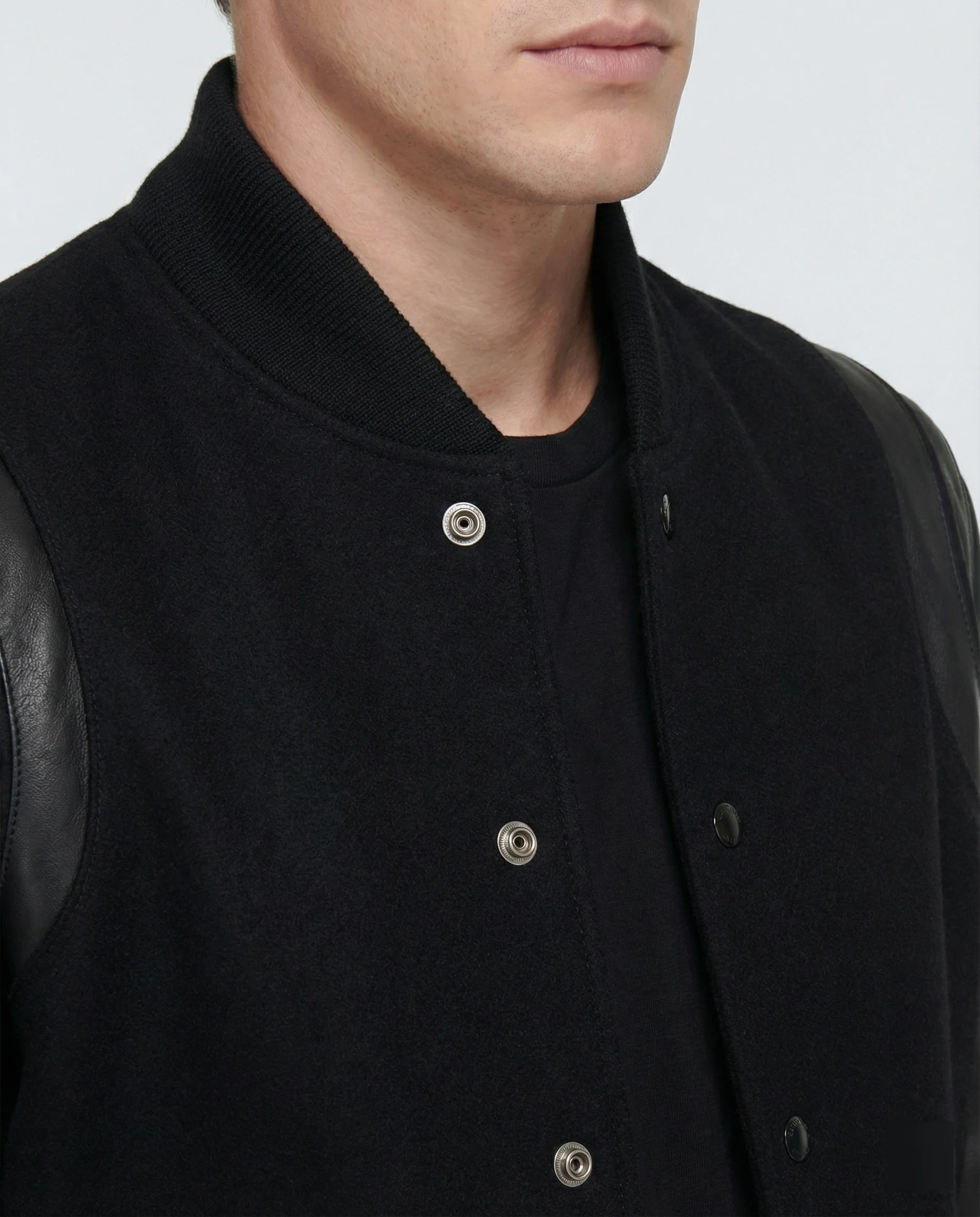Schlanke Varsity-Collegejacke mit Druckknopfleiste Lederbesatz und satinierter Innenfütterung Heidi-Mode - Image 3