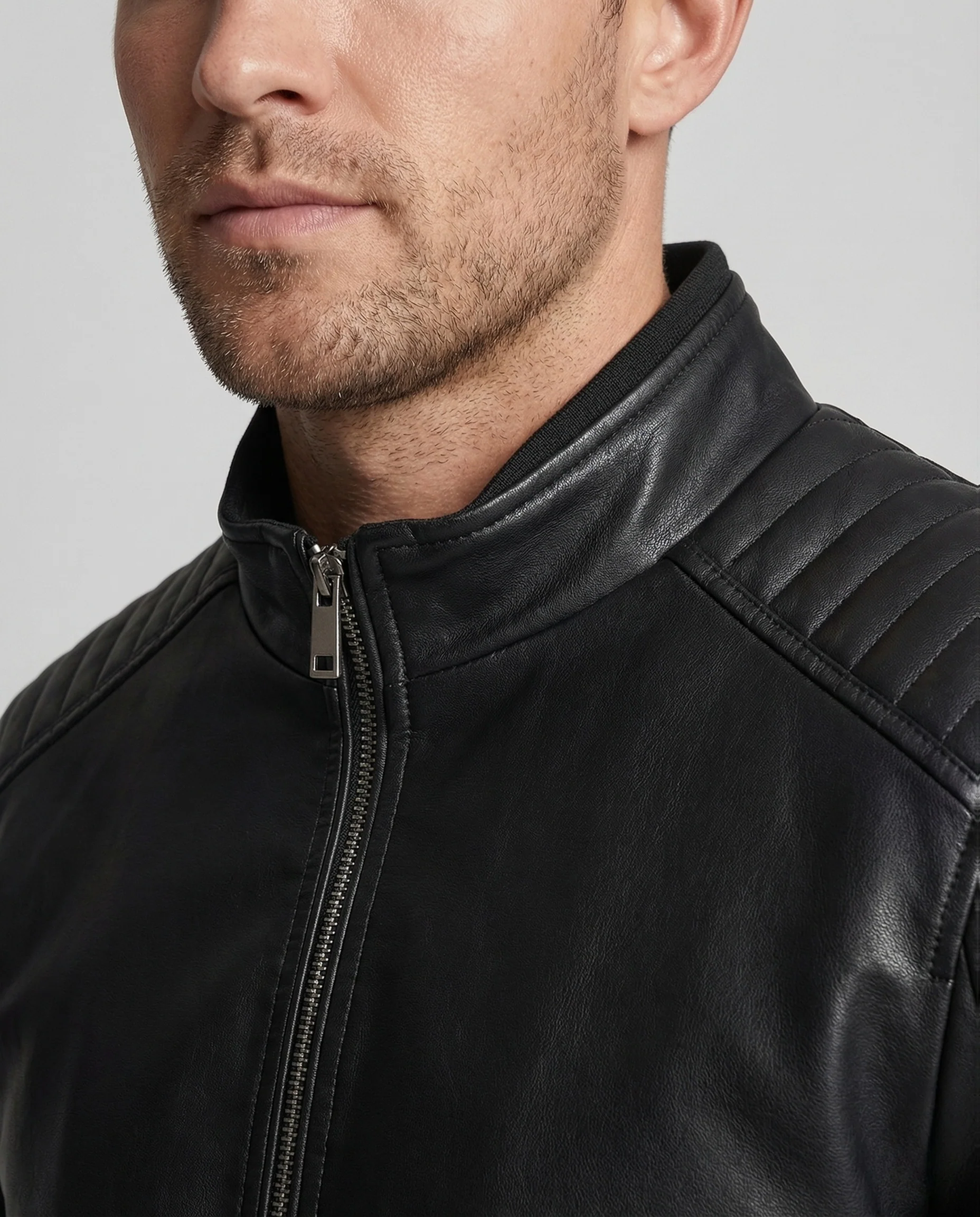 Herren Schmale Biker Lederjacke - Image 3