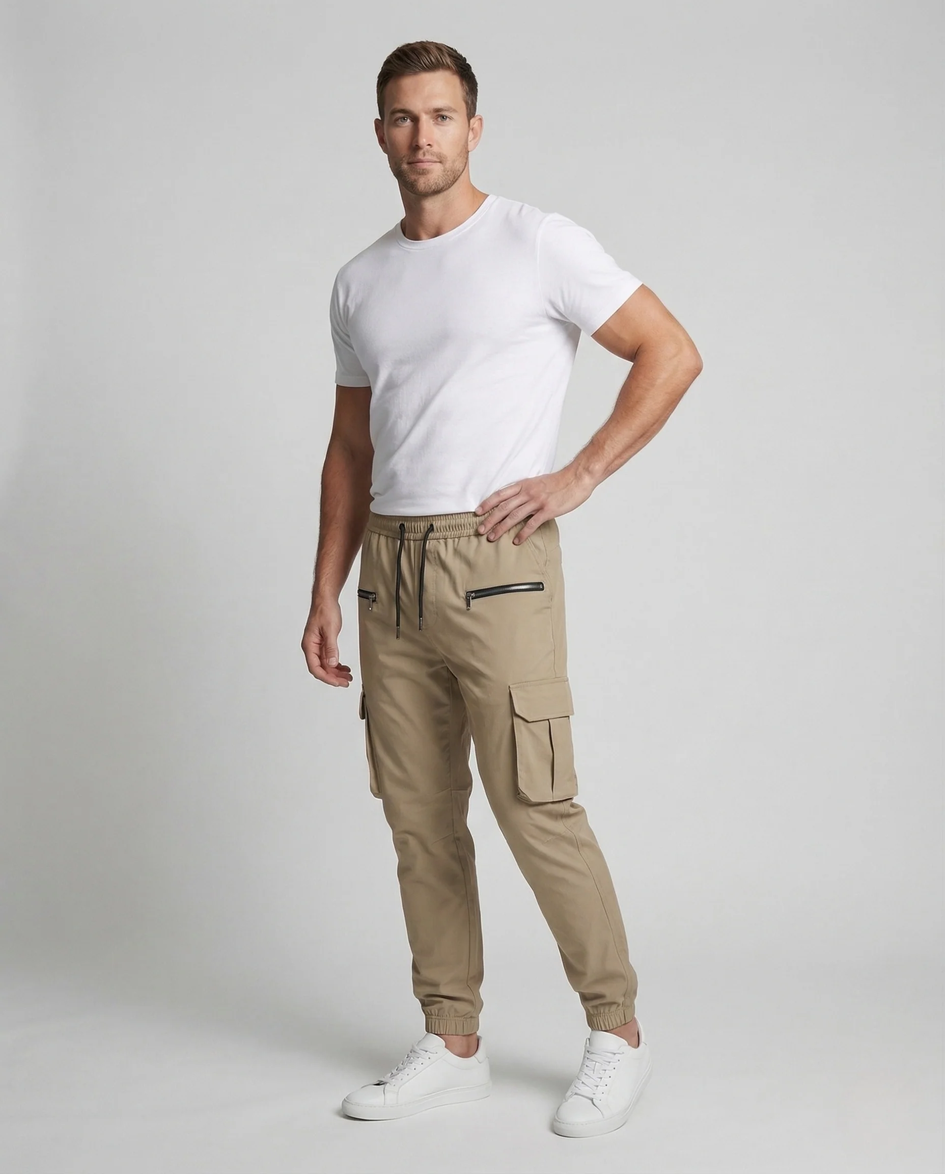 Herren Cargo Jogginghose schmal geschnitten mit Reißverschlusstaschen - Image 2
