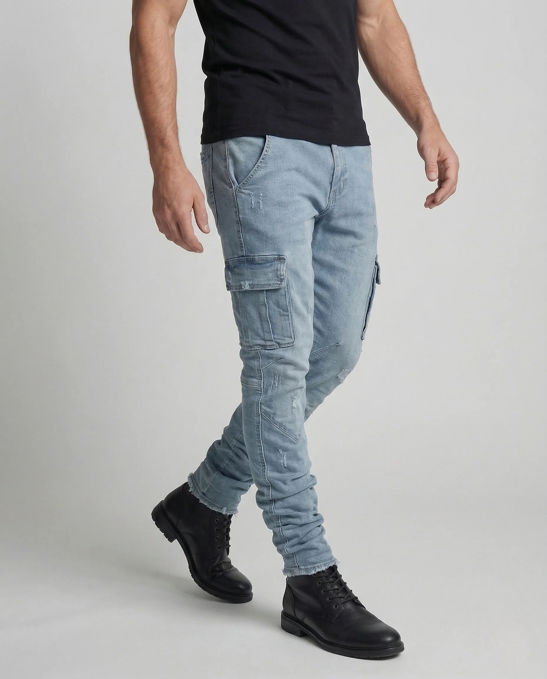 Herren Slim Fit Cargo Jeans mit Aufgesetzten Taschen - Image 2