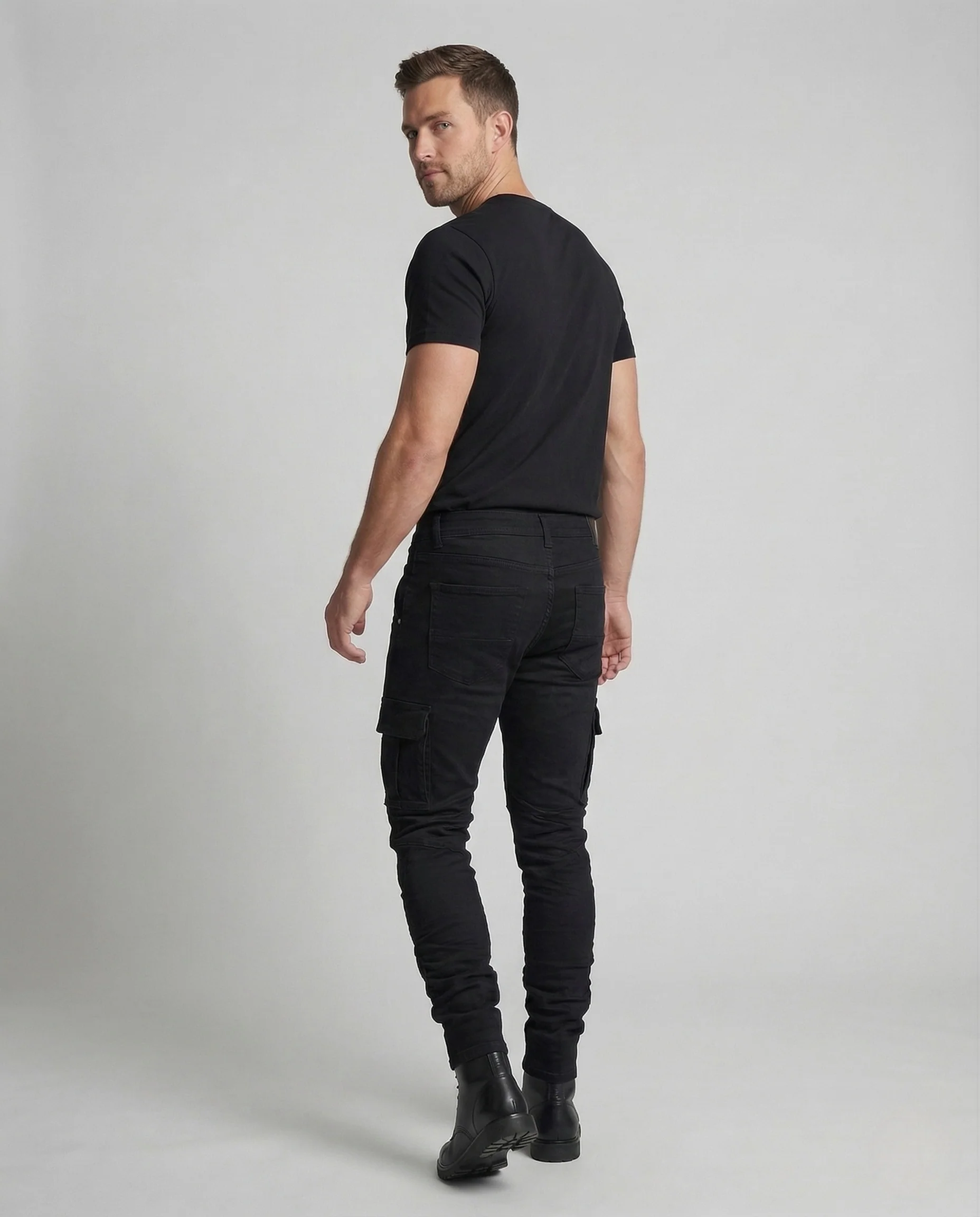 Herren Cargohose Denim Slim Vorgeformte Knie - Image 4