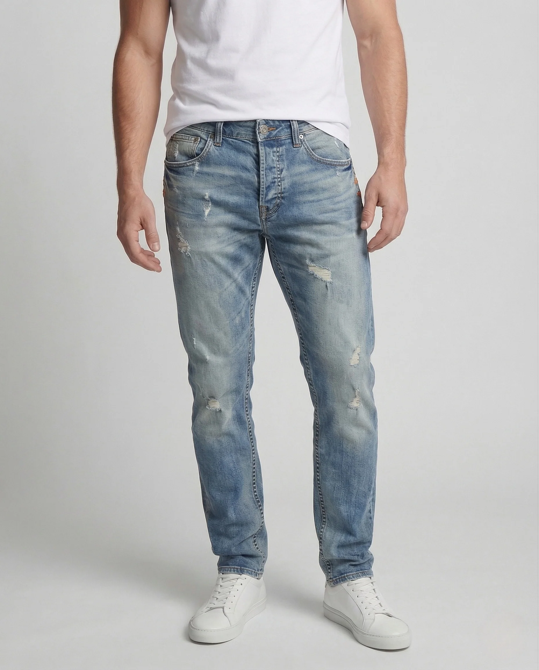 Herren Slim Fit Jeans mit Knopfleiste und Vintage Washed Look - Image 2