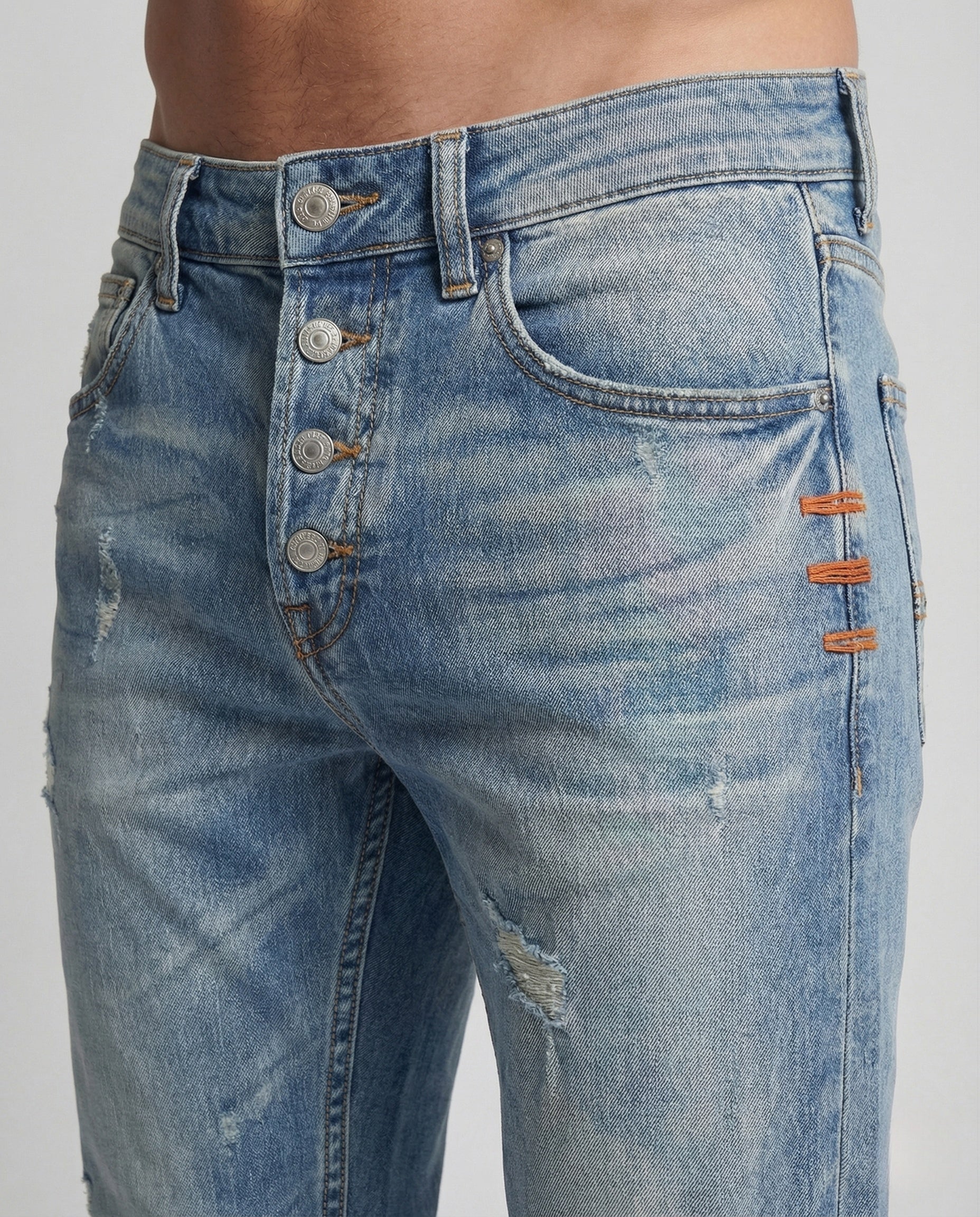 Herren Slim Fit Jeans mit Knopfleiste und Vintage Washed Look - Image 3