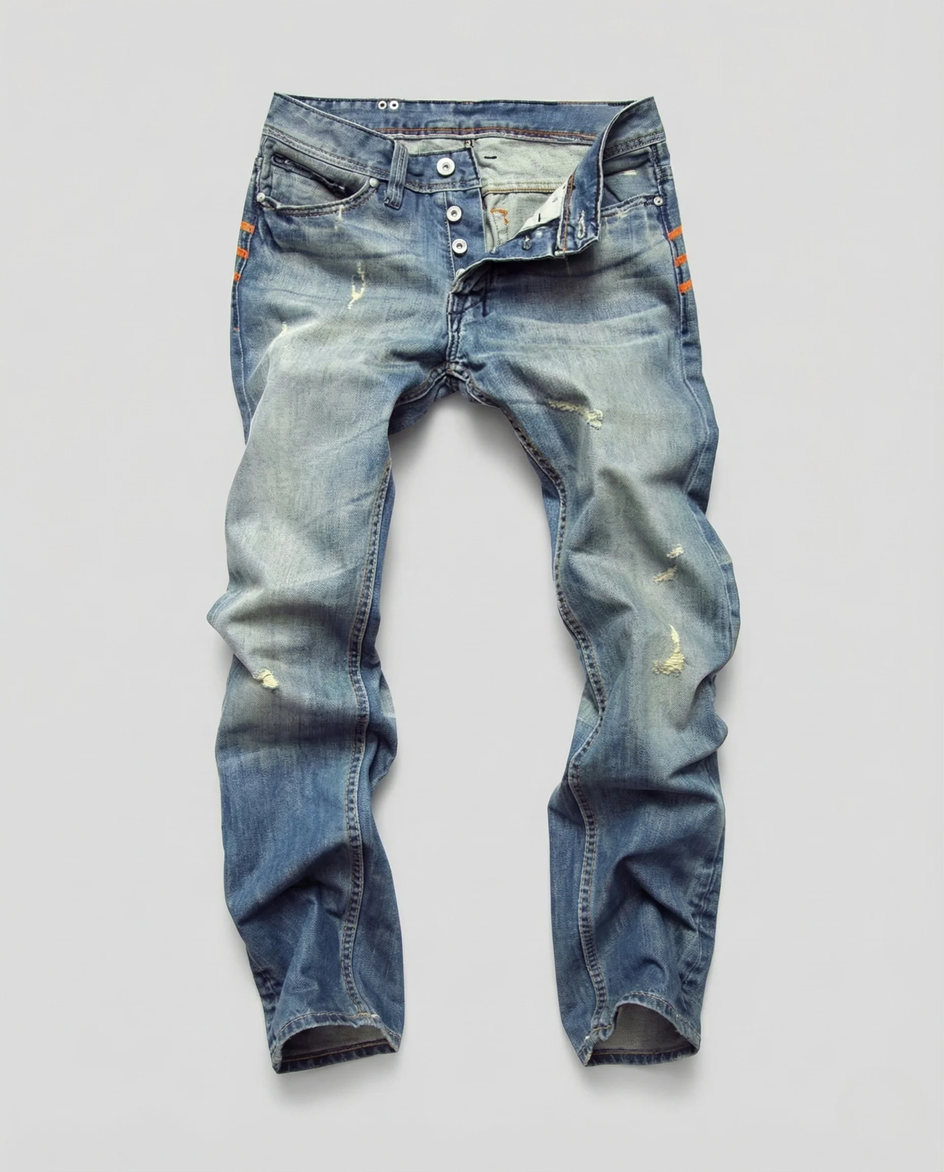 Herren Slim Fit Jeans mit Knopfleiste und Vintage Washed Look - Image 5