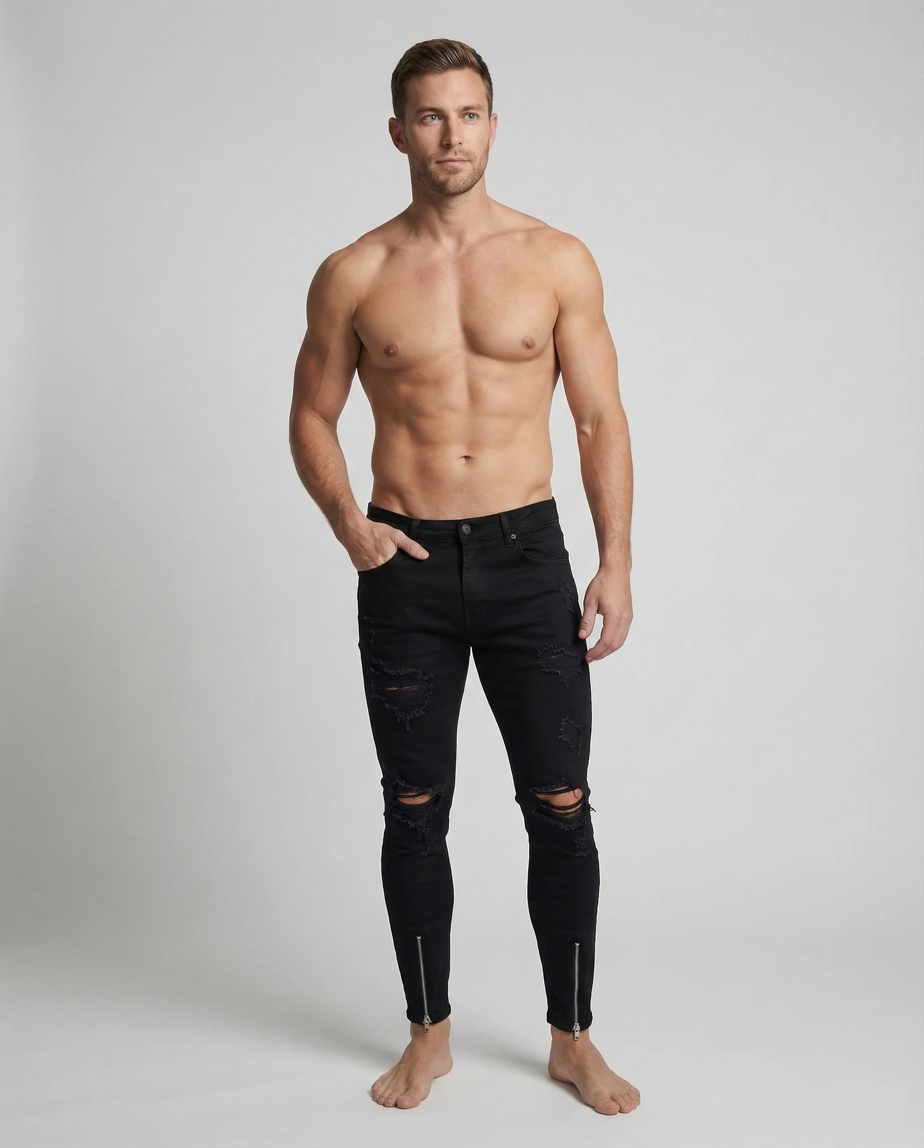 Herren Skinny Jeans mit Rissen & Saumreißverschluss - Image 4