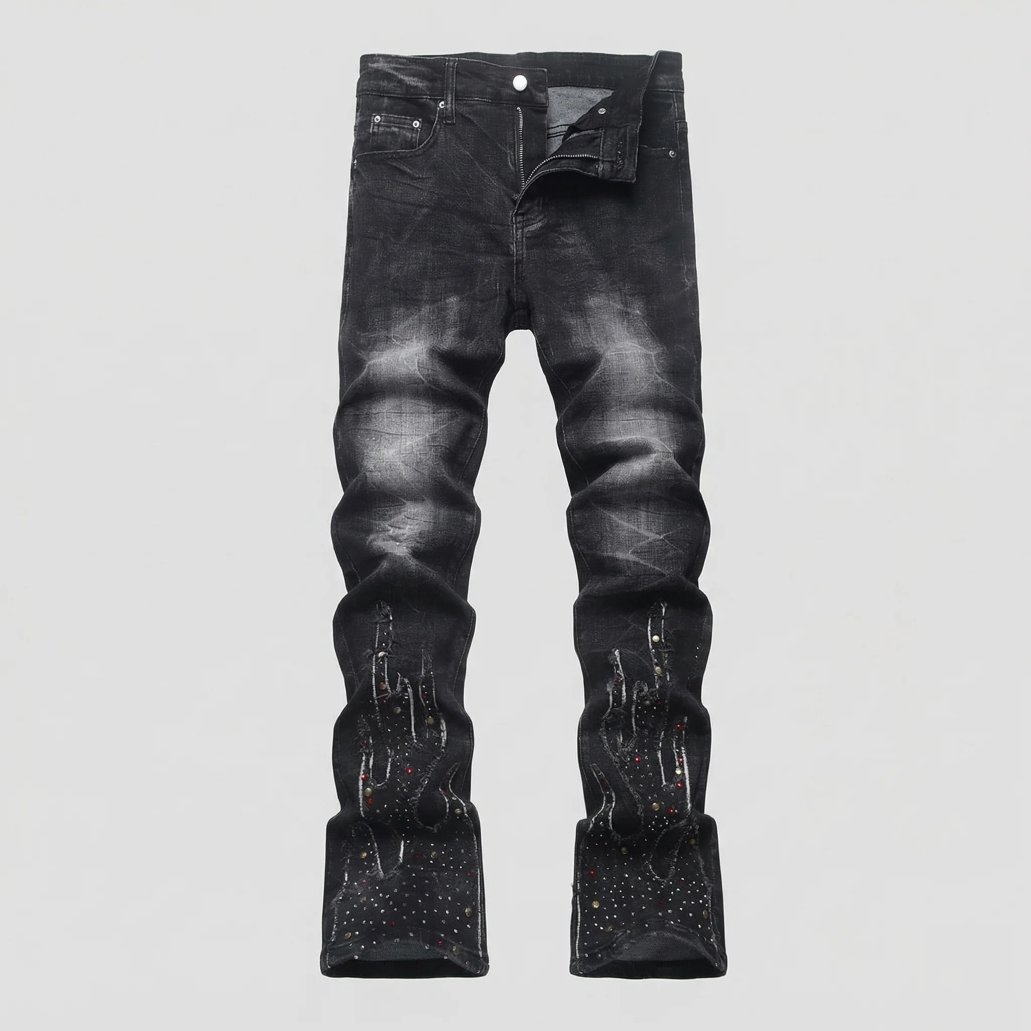 Herren Slim Jeans mit Flammenprint & Strass - Image 4