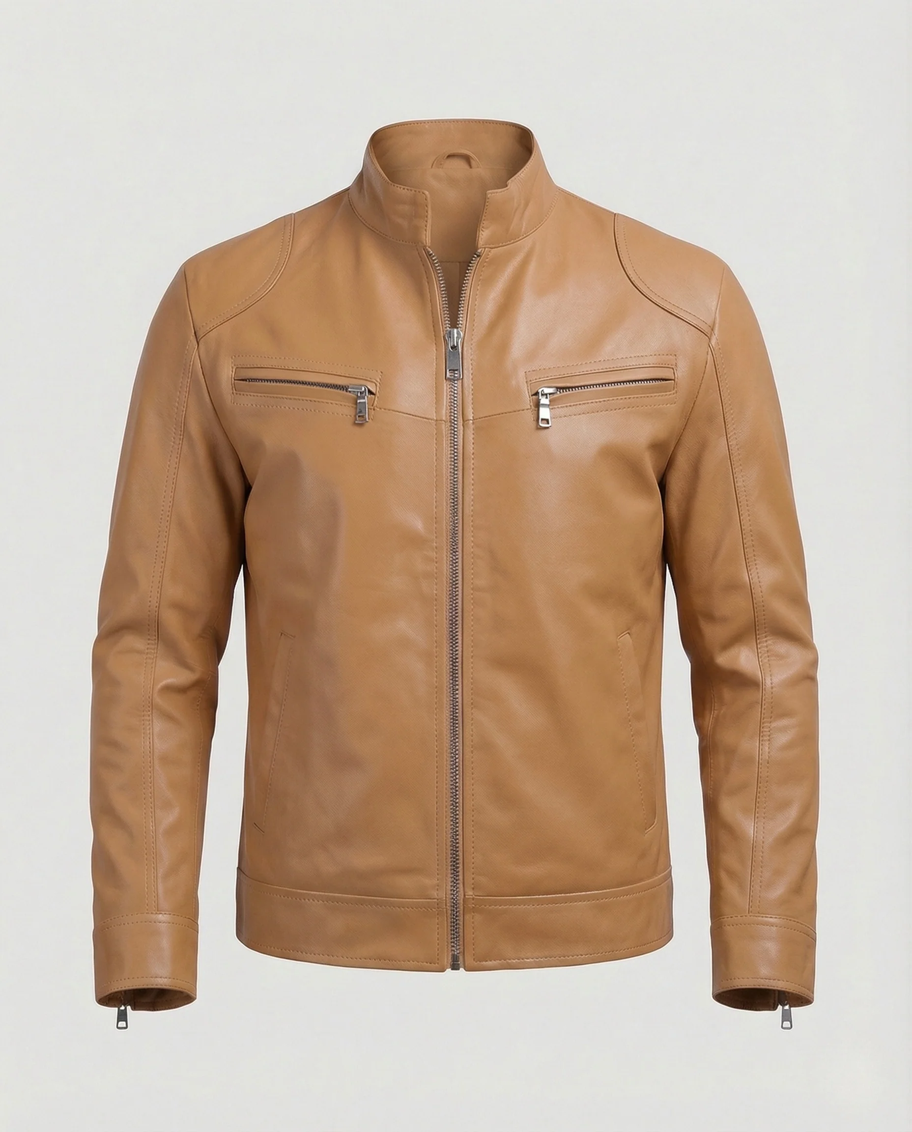 Herren Nappaleder Motorradjacke mit Stehkragen - Image 11