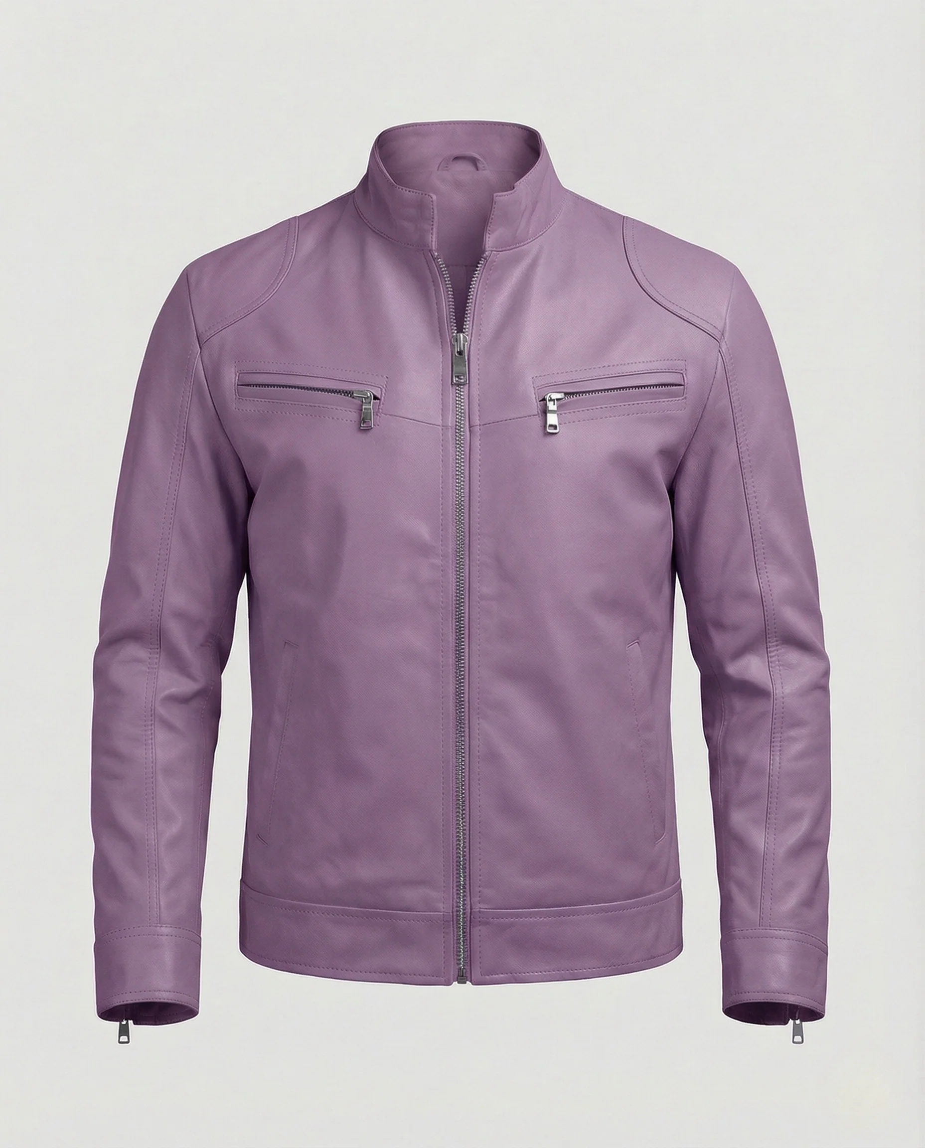 Herren Nappaleder Motorradjacke mit Stehkragen - Image 12