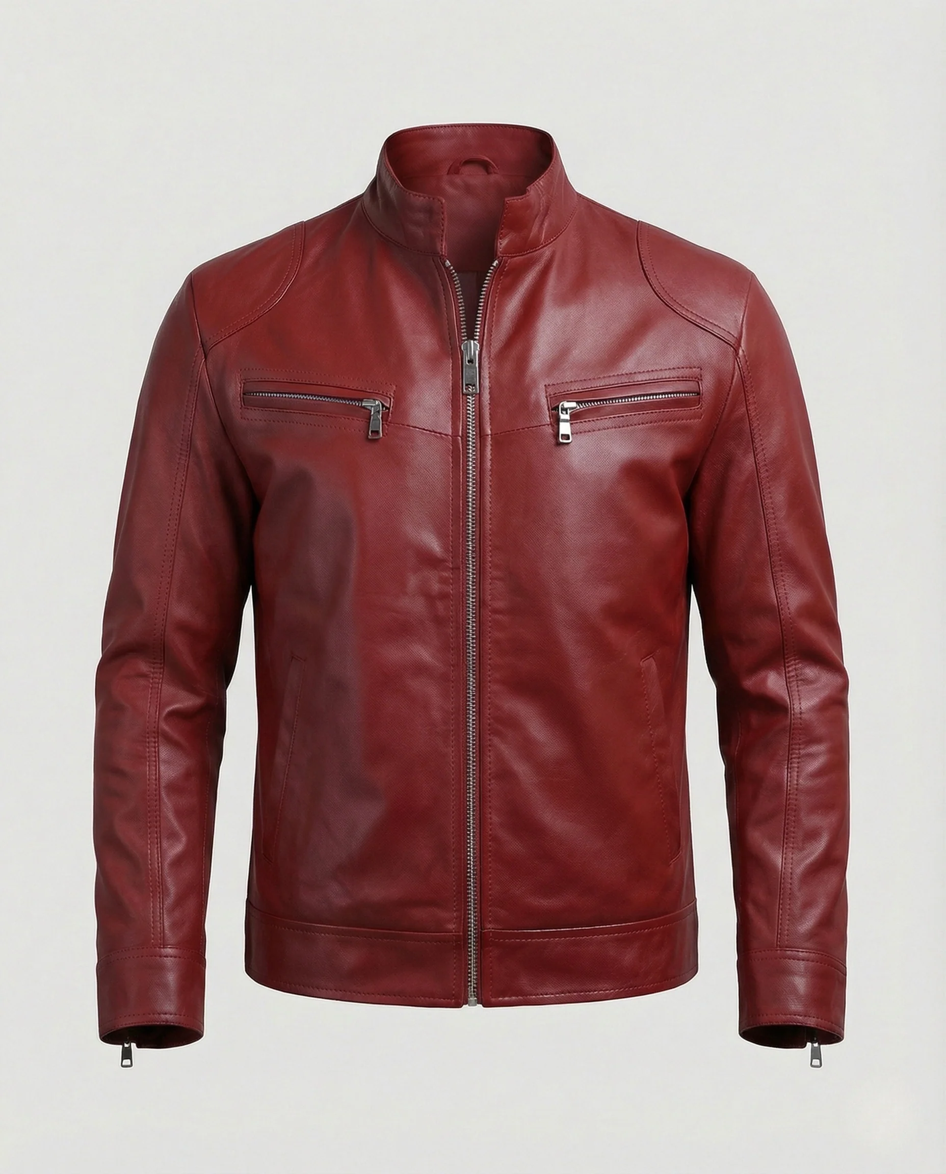 Herren Nappaleder Motorradjacke mit Stehkragen - Image 13