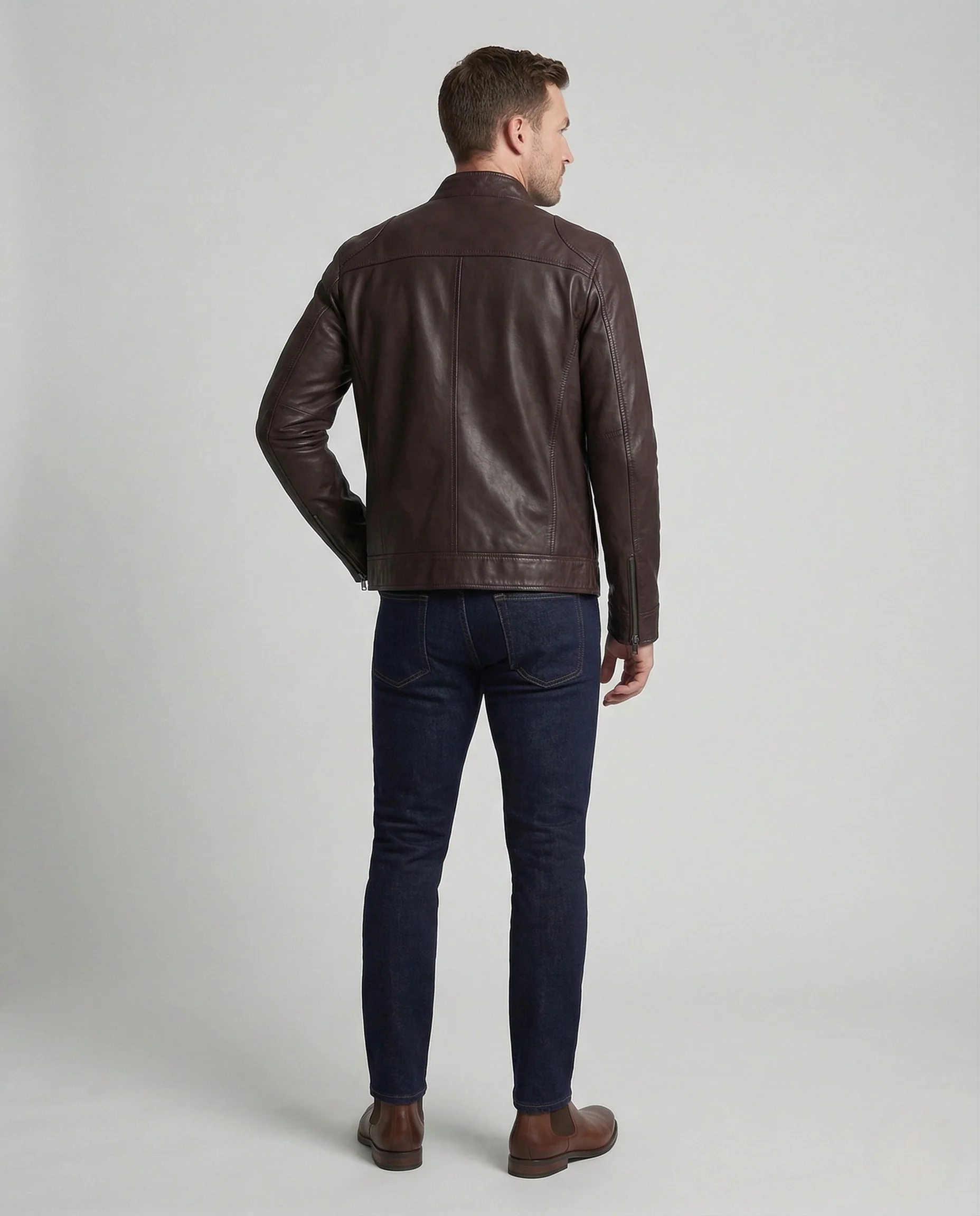 Herren Nappaleder Motorradjacke mit Stehkragen - Image 3