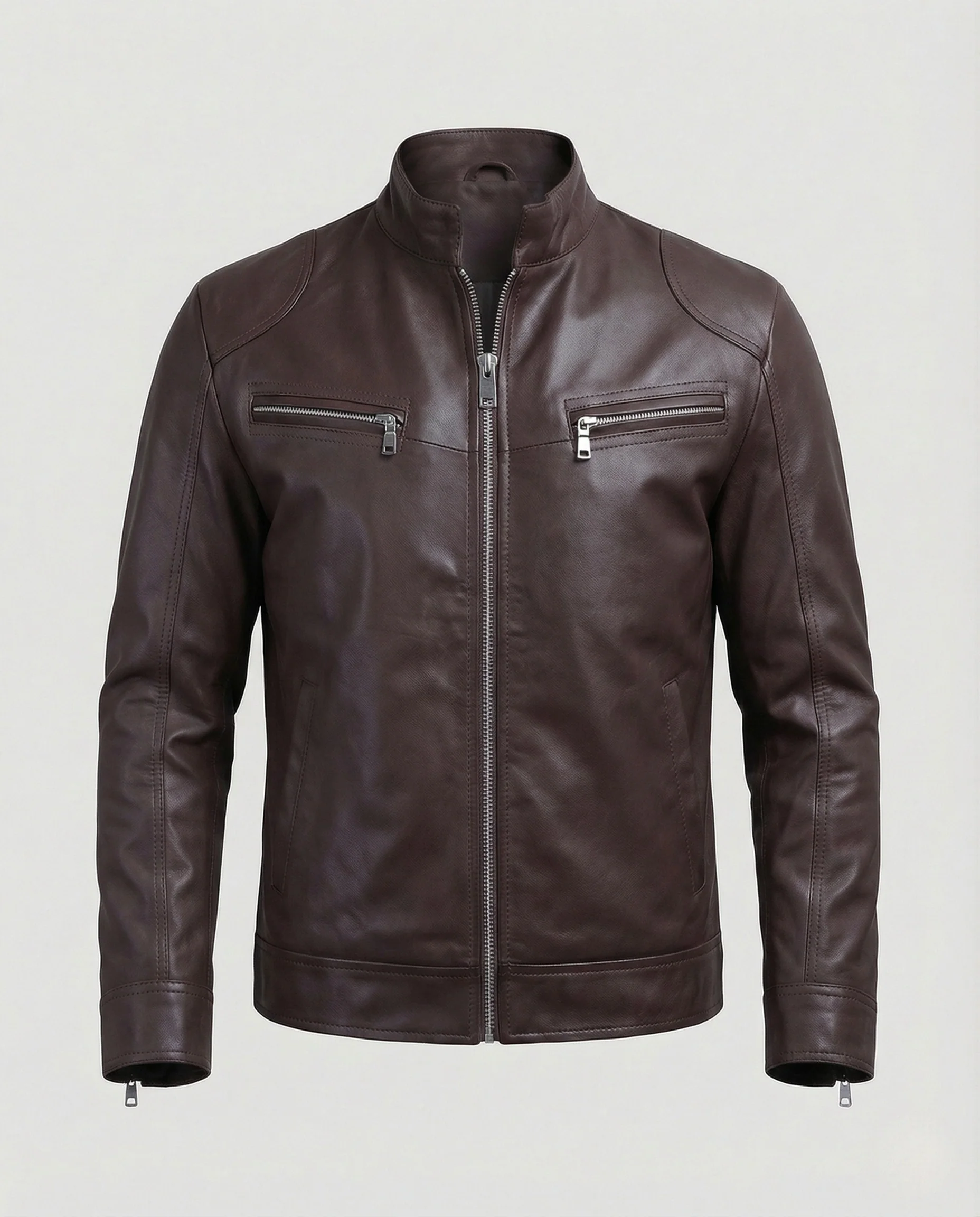 Herren Nappaleder Motorradjacke mit Stehkragen - Image 4