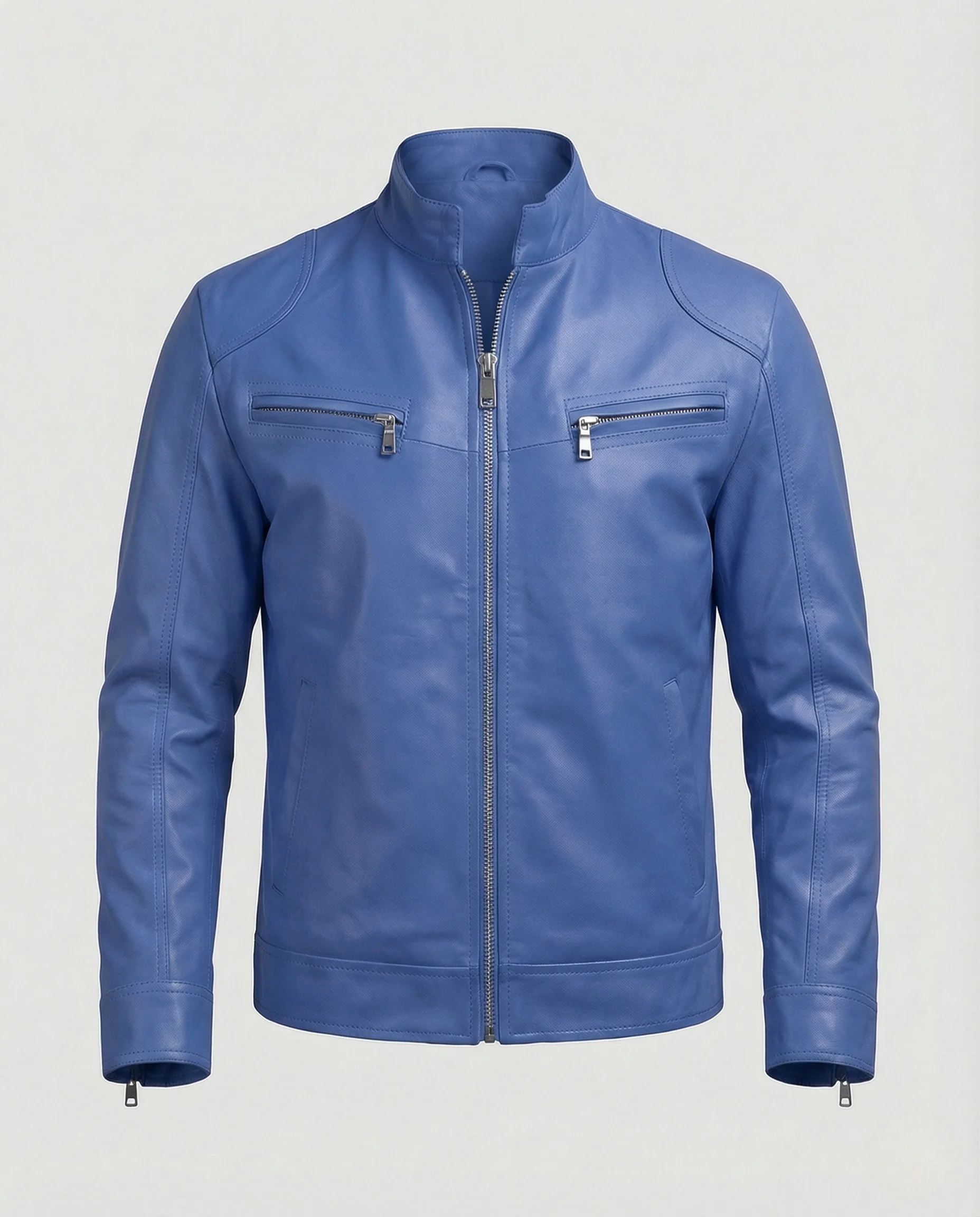 Herren Nappaleder Motorradjacke mit Stehkragen - Image 7