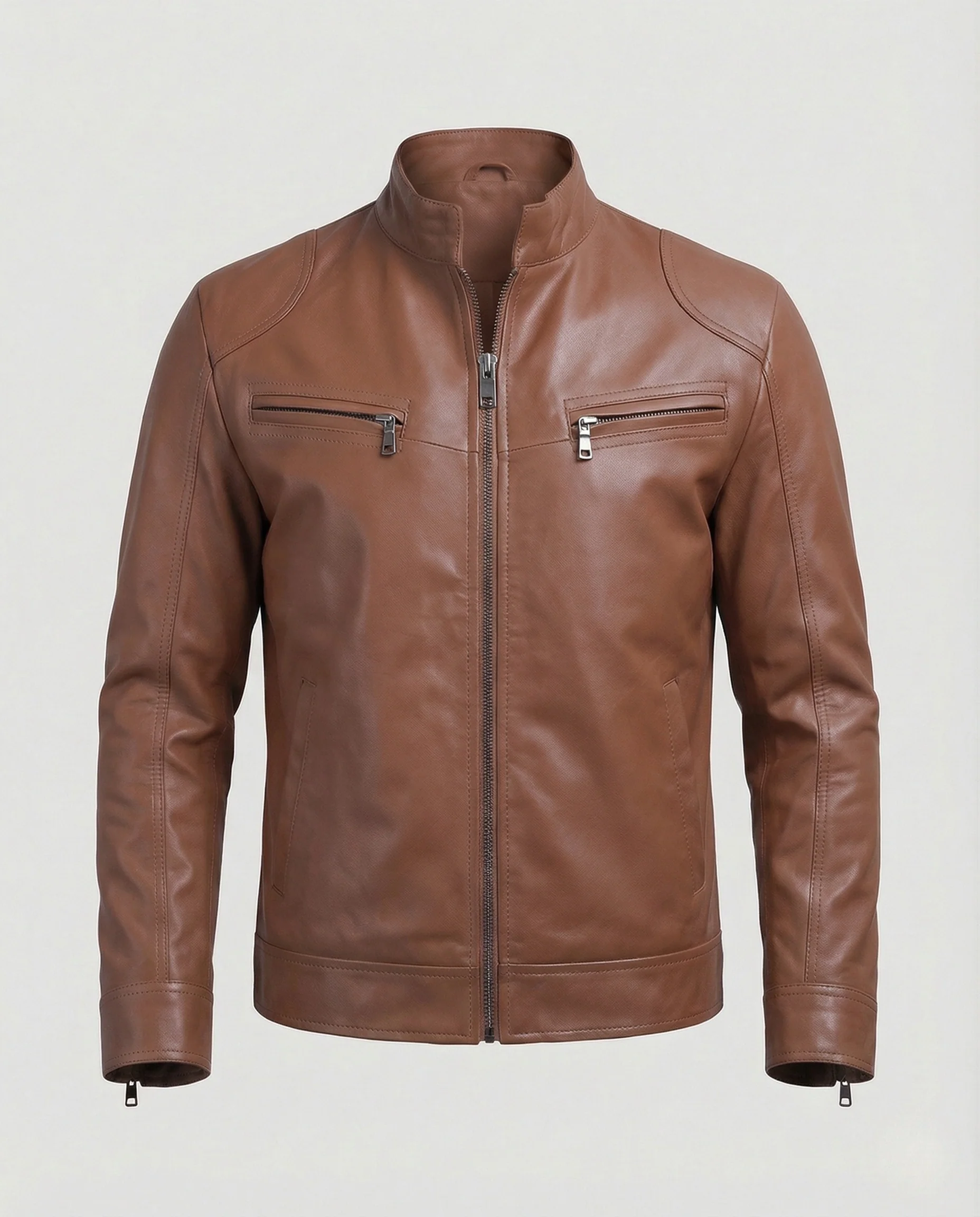 Herren Nappaleder Motorradjacke mit Stehkragen - Image 8