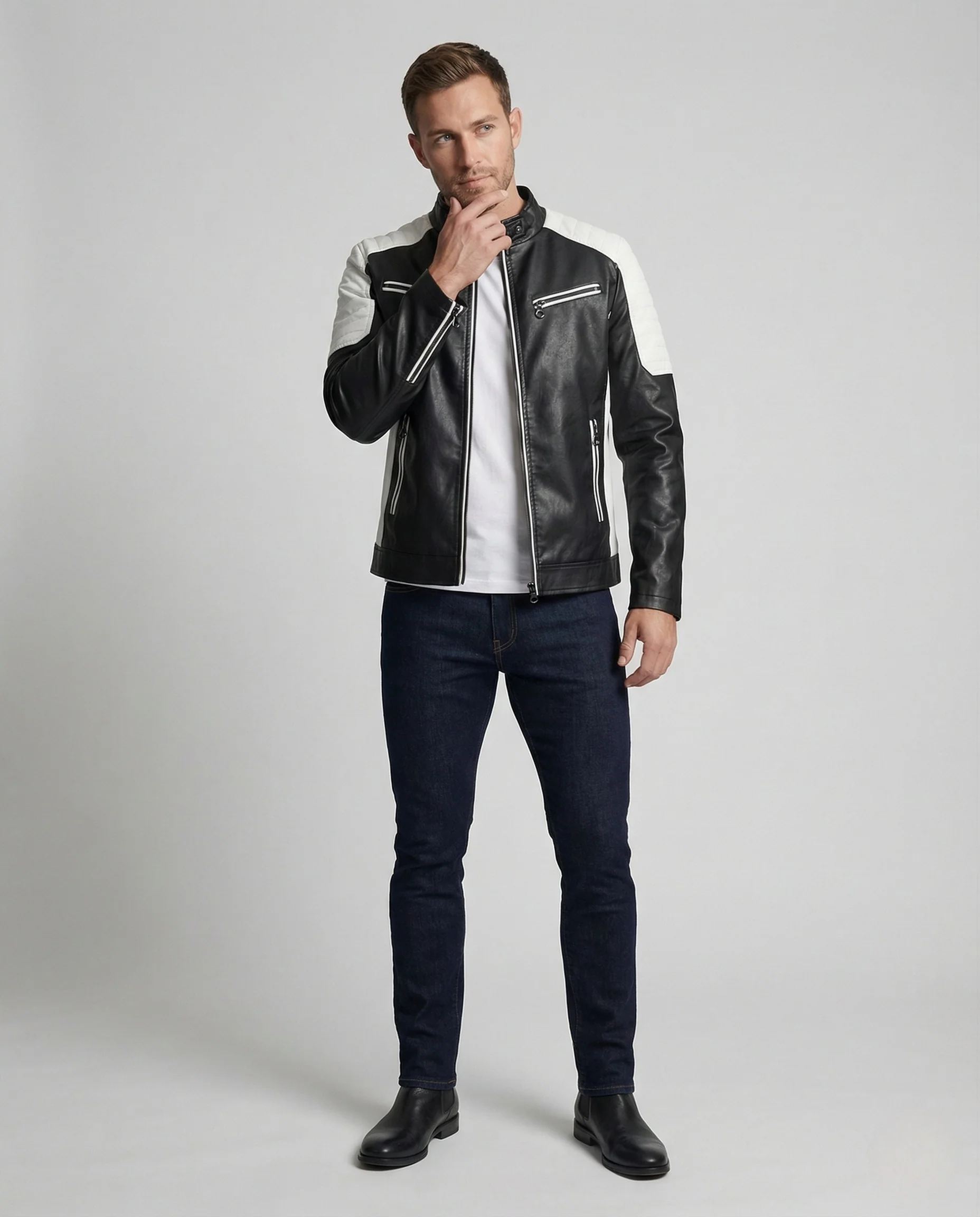 Herren Kunstleder Bikerblouson mit Steppung - Image 2