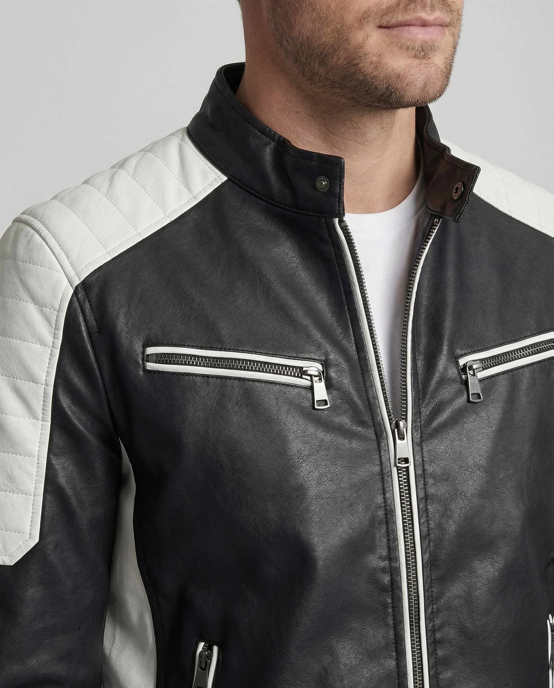 Herren Kunstleder Bikerblouson mit Steppung - Image 3