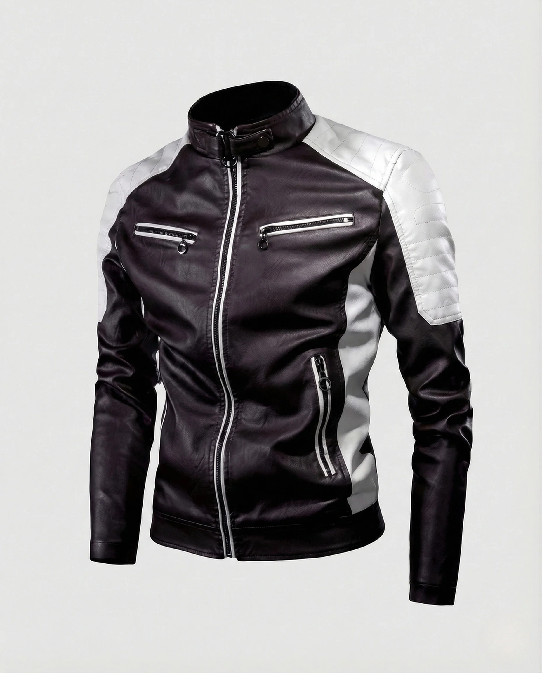 Herren Kunstleder Bikerblouson mit Steppung - Image 4