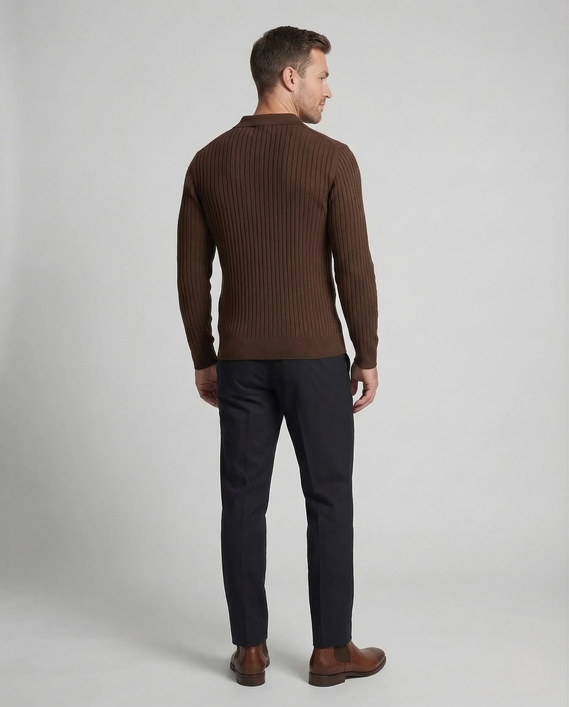 Herren Rippenstrick Polo Kentkragen - Image 4